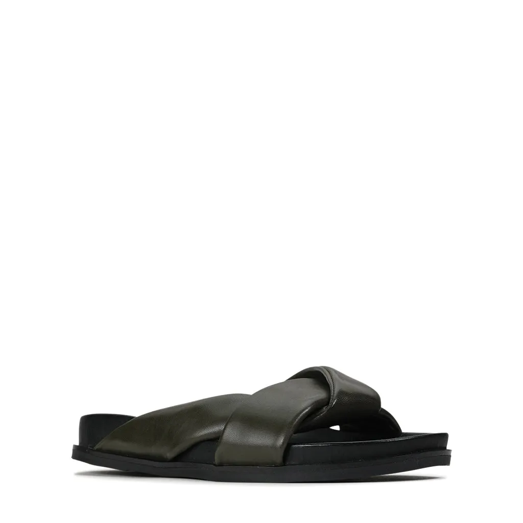 CROSS LEATHER SLIDE SANDALS