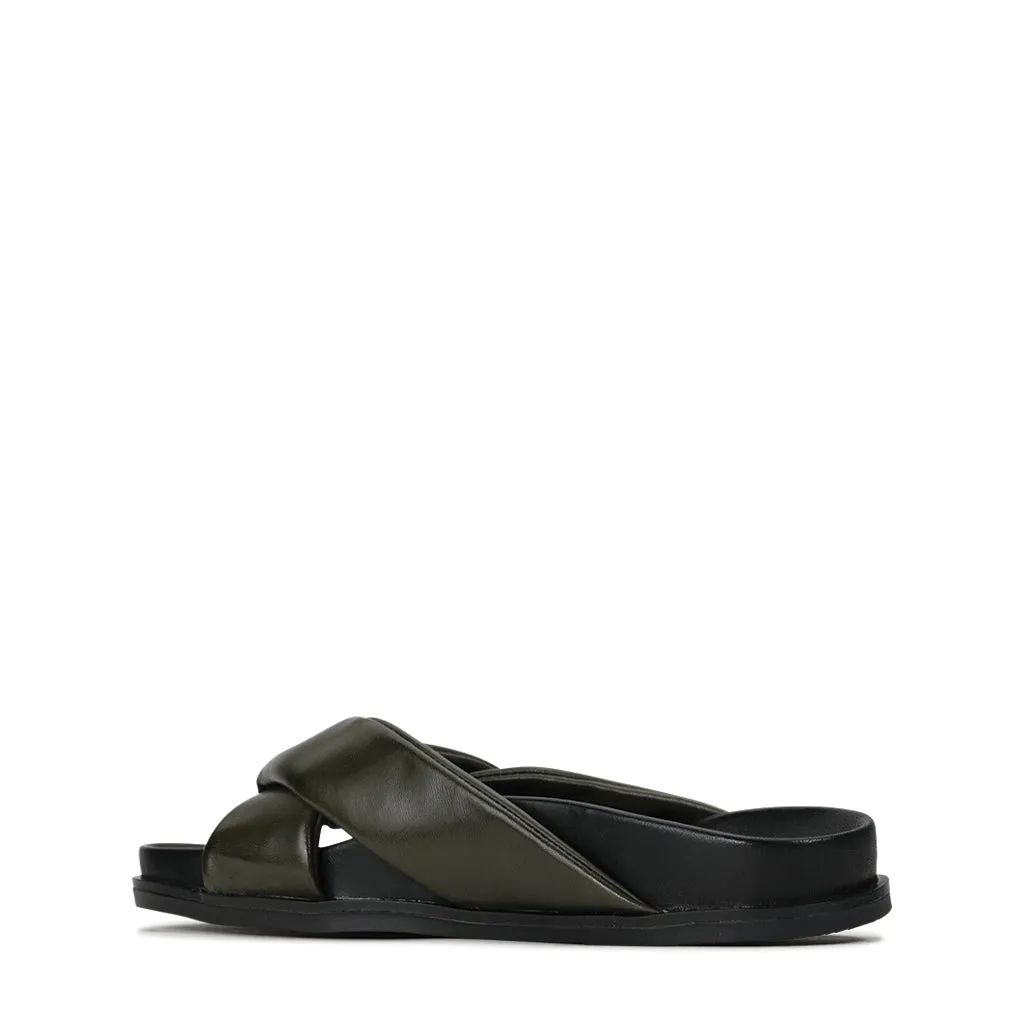 CROSS LEATHER SLIDE SANDALS