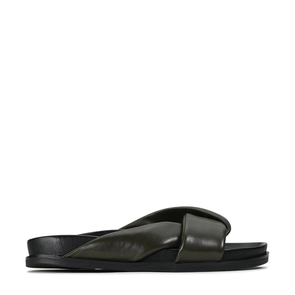 CROSS LEATHER SLIDE SANDALS