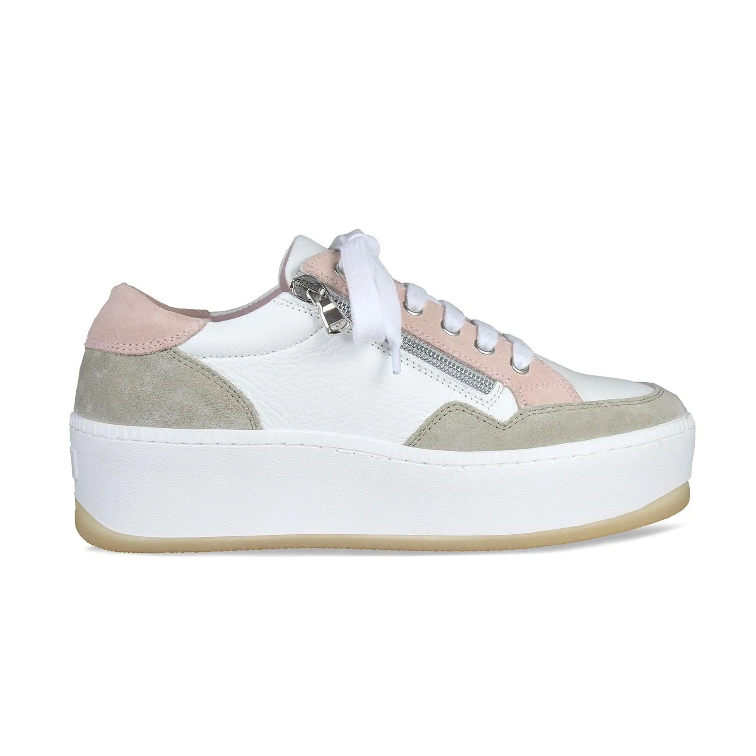 Dandy: White Leather & Pale Pink Suede