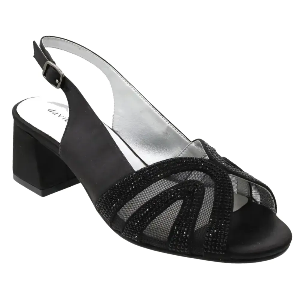 David Tate Desire Black Satin Heel Sandal (Womens)
