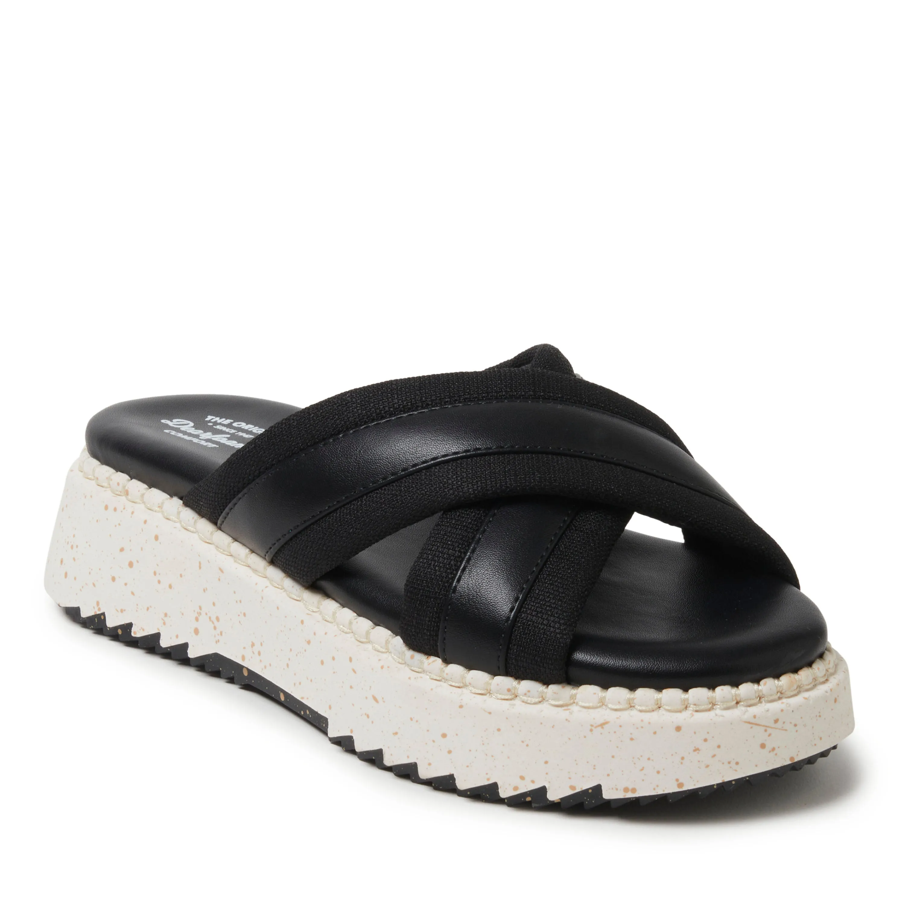 Dearfoams Women's Daisy Cross Strap Platform Sandal