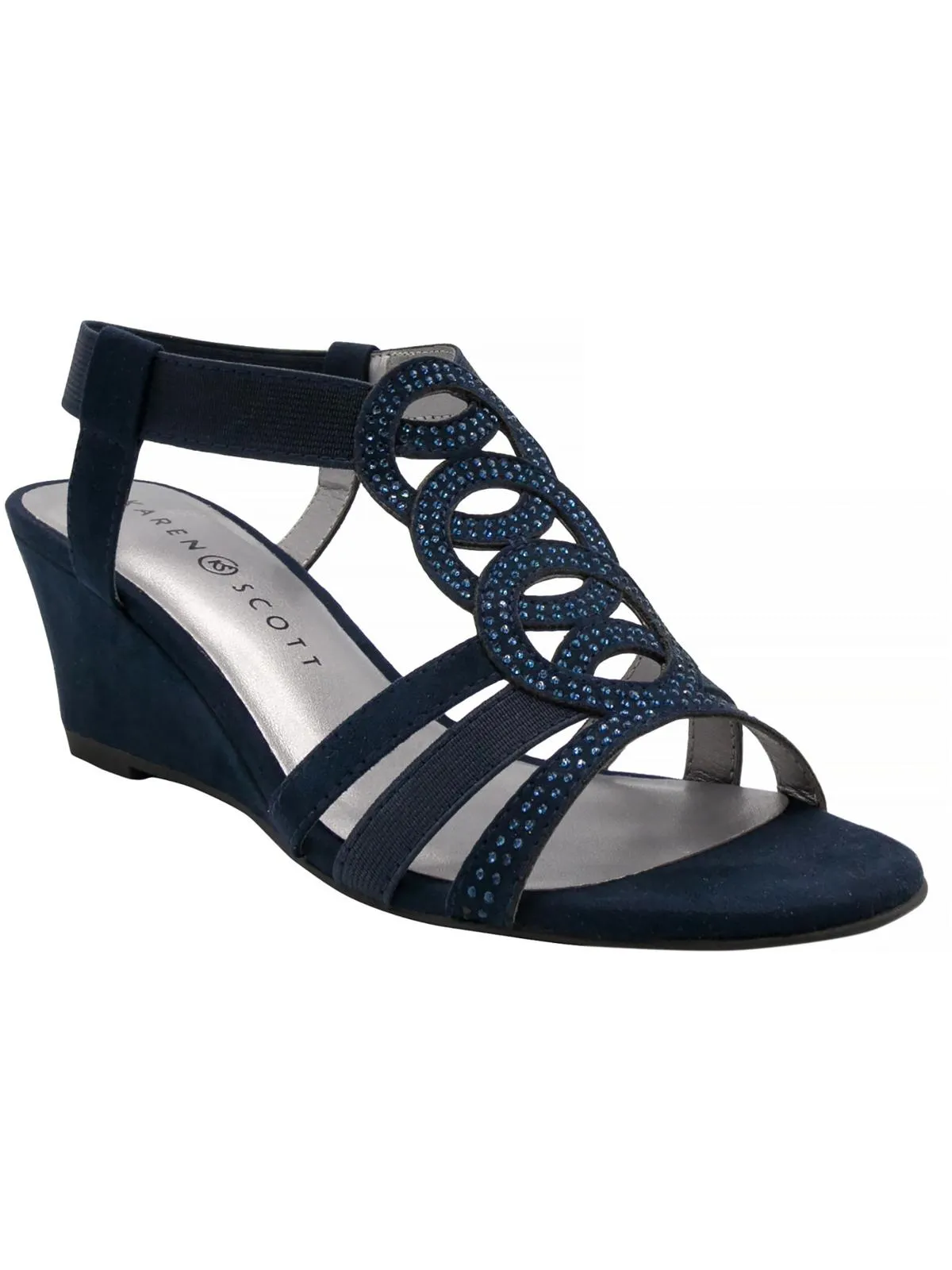 Denice Womens Embellished Slingback Wedge Sandals