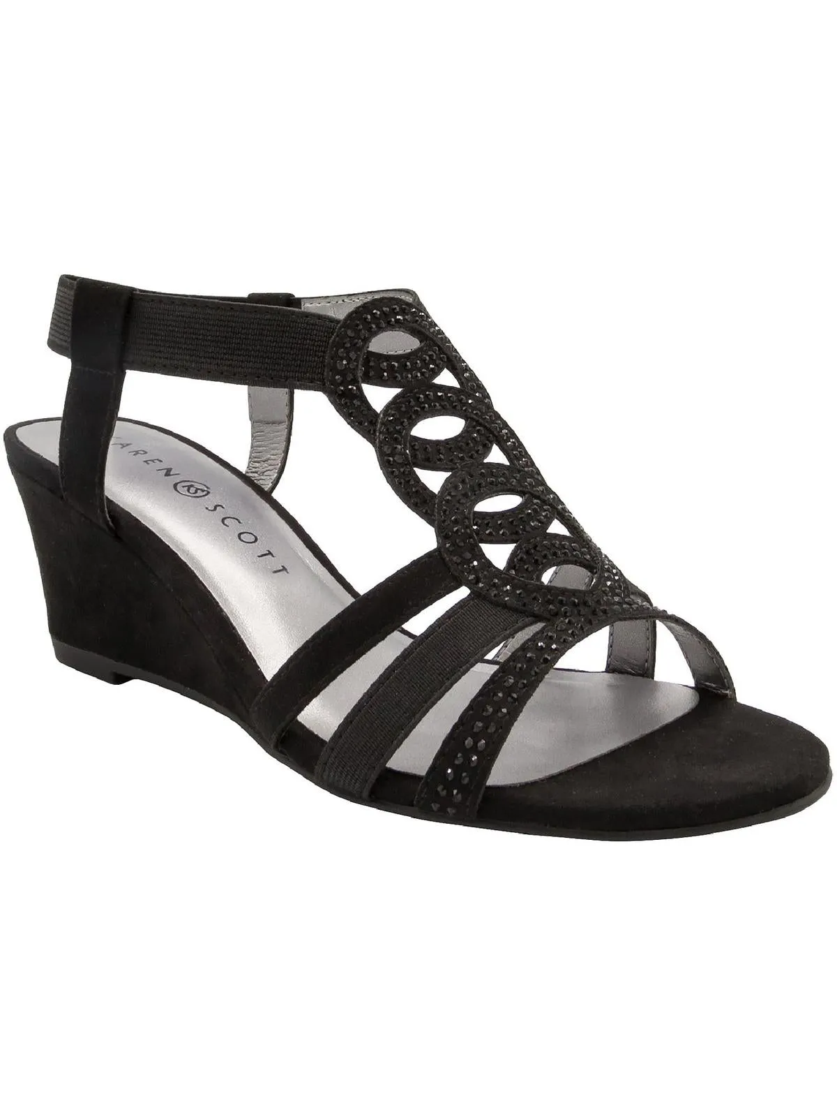 Denice Womens Embellished Slingback Wedge Sandals