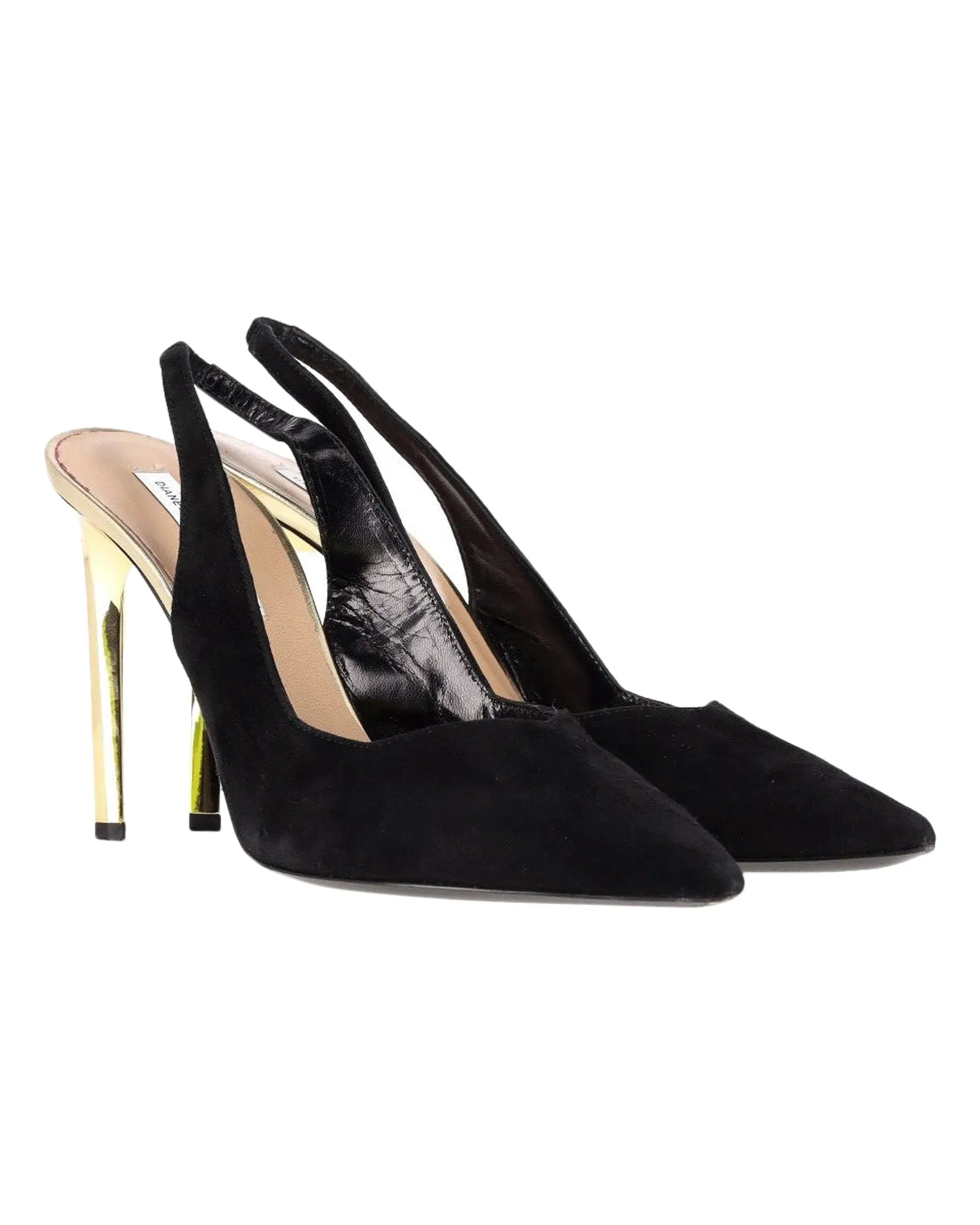 Diane Von Furstenberg Slingback Pumps with Metallic Heel in Black Suede
