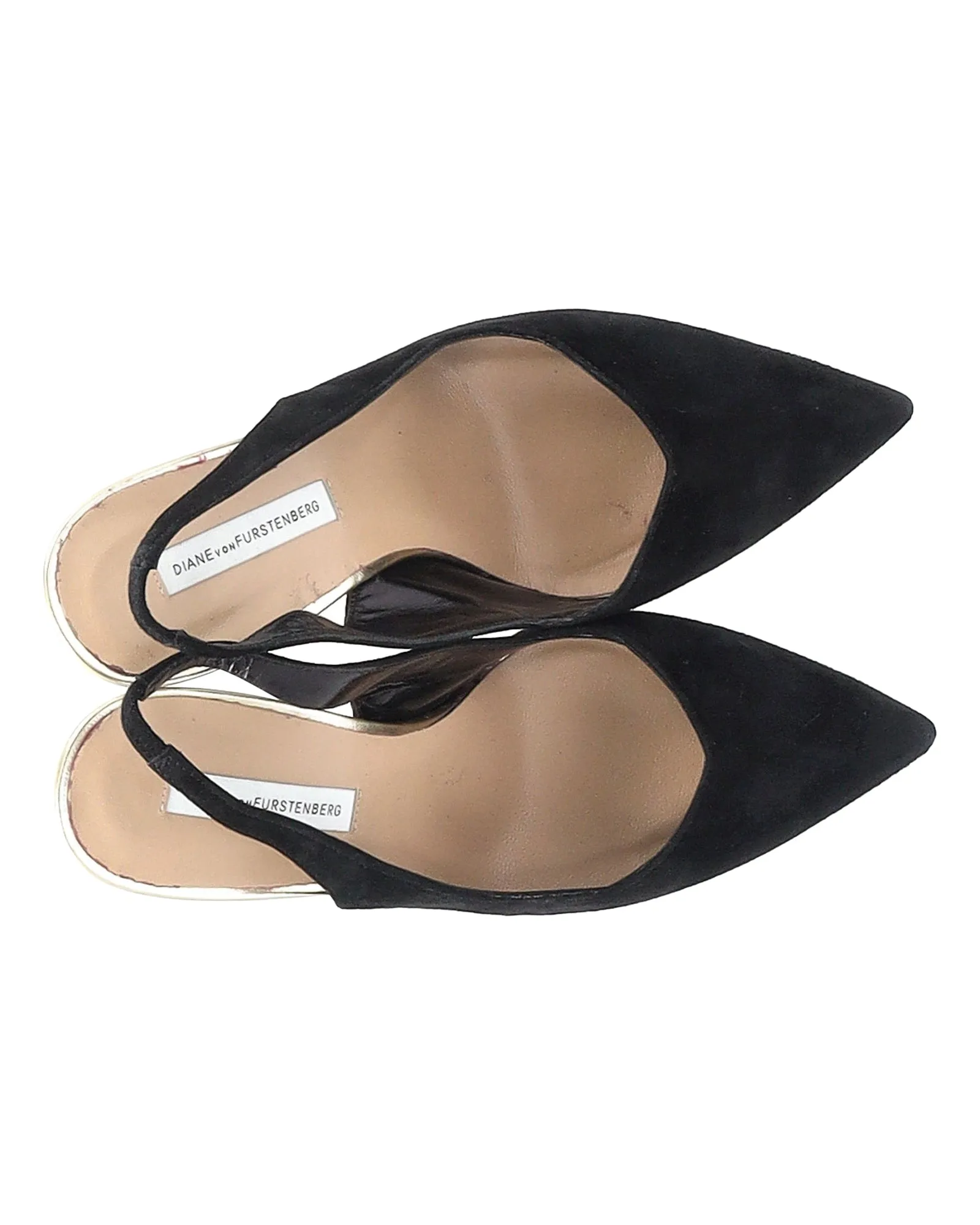 Diane Von Furstenberg Slingback Pumps with Metallic Heel in Black Suede