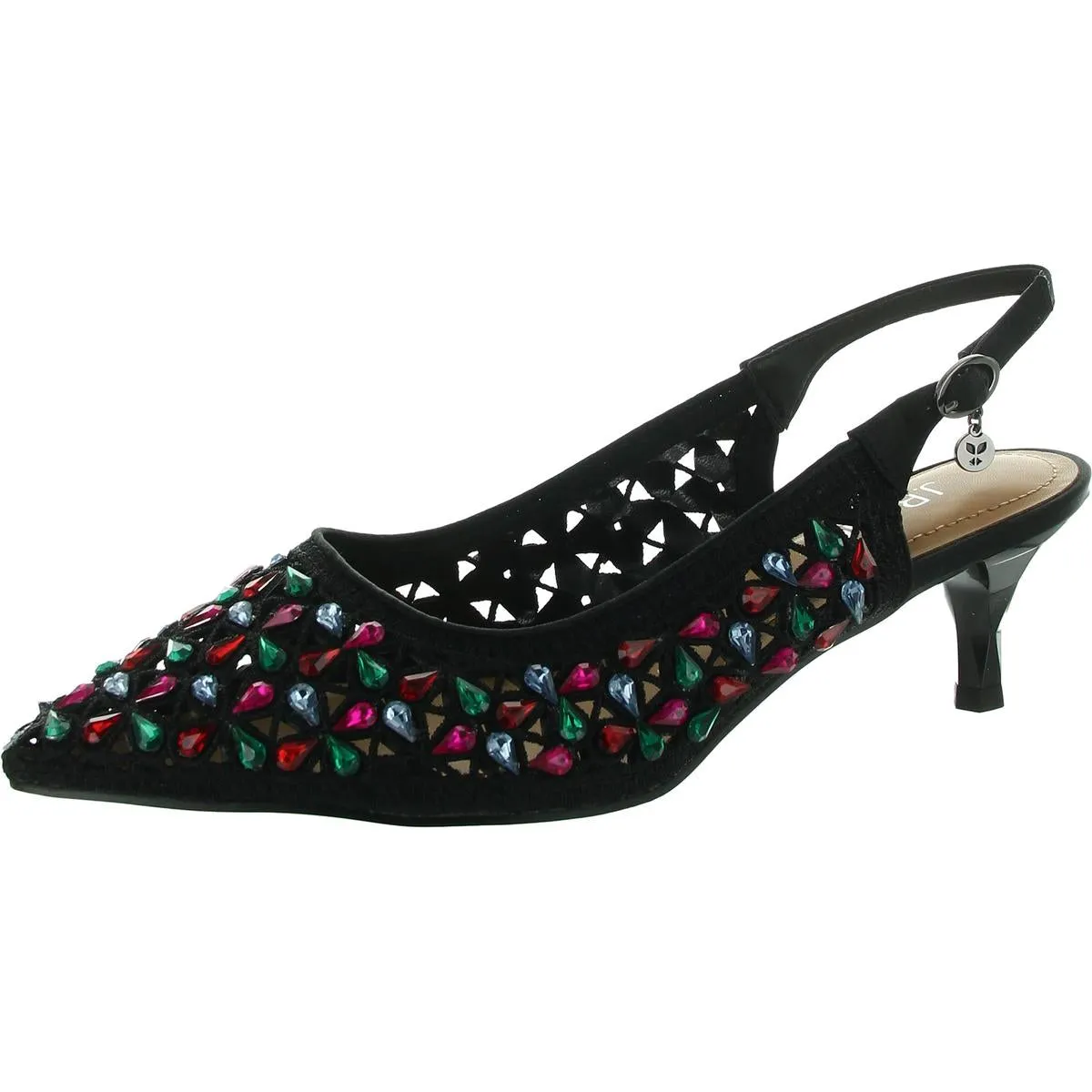 Diyara Womens Rhinestone Slip On Slingback Heels