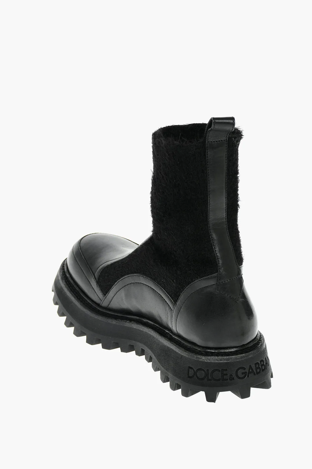 Dolce & Gabbana Knitted Leather Bernini Pull-On Booties With Logo
