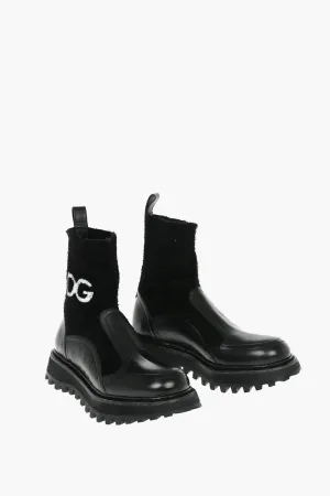 Dolce & Gabbana Knitted Leather Bernini Pull-On Booties With Logo