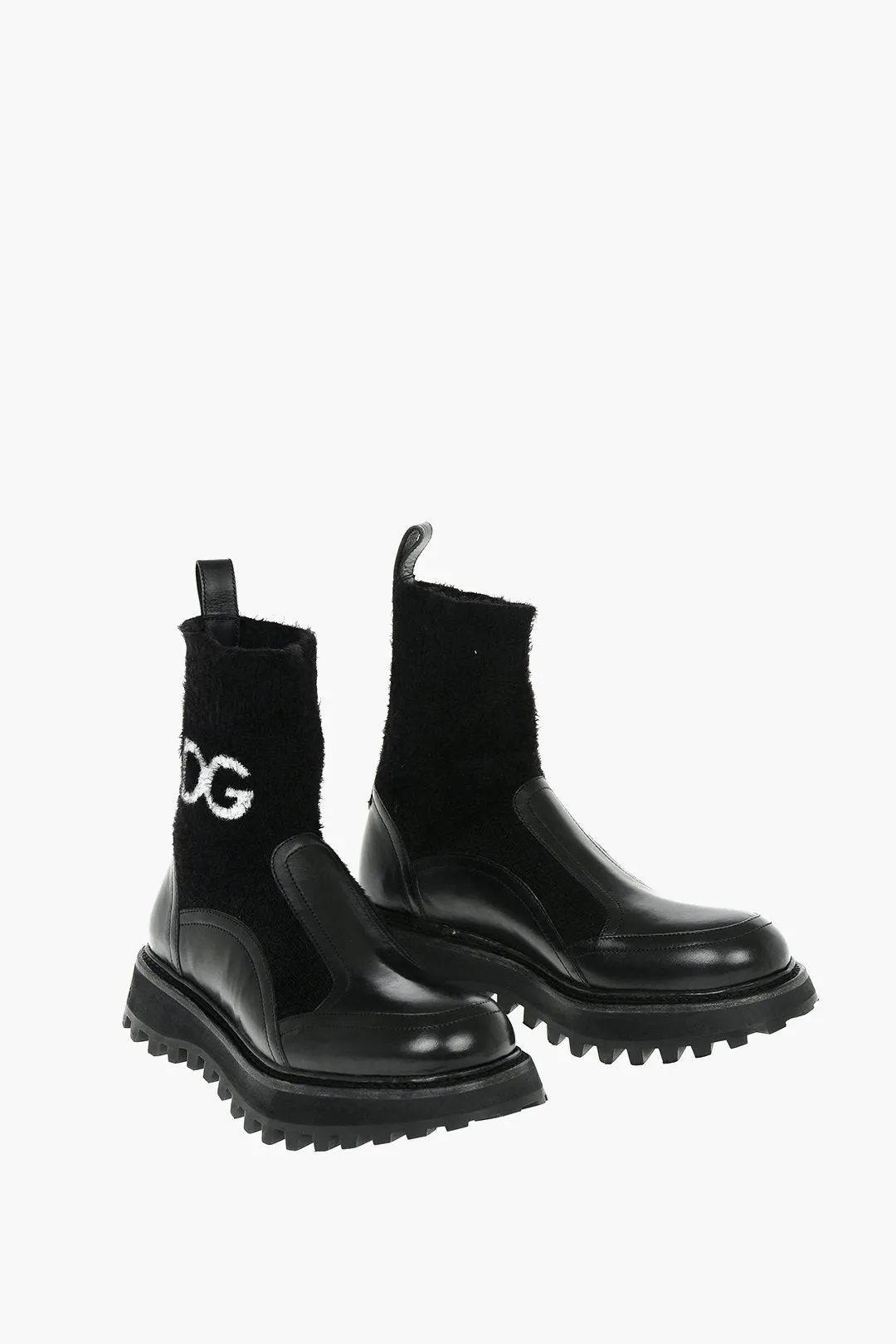 Dolce & Gabbana Knitted Leather Bernini Pull-On Booties With Logo