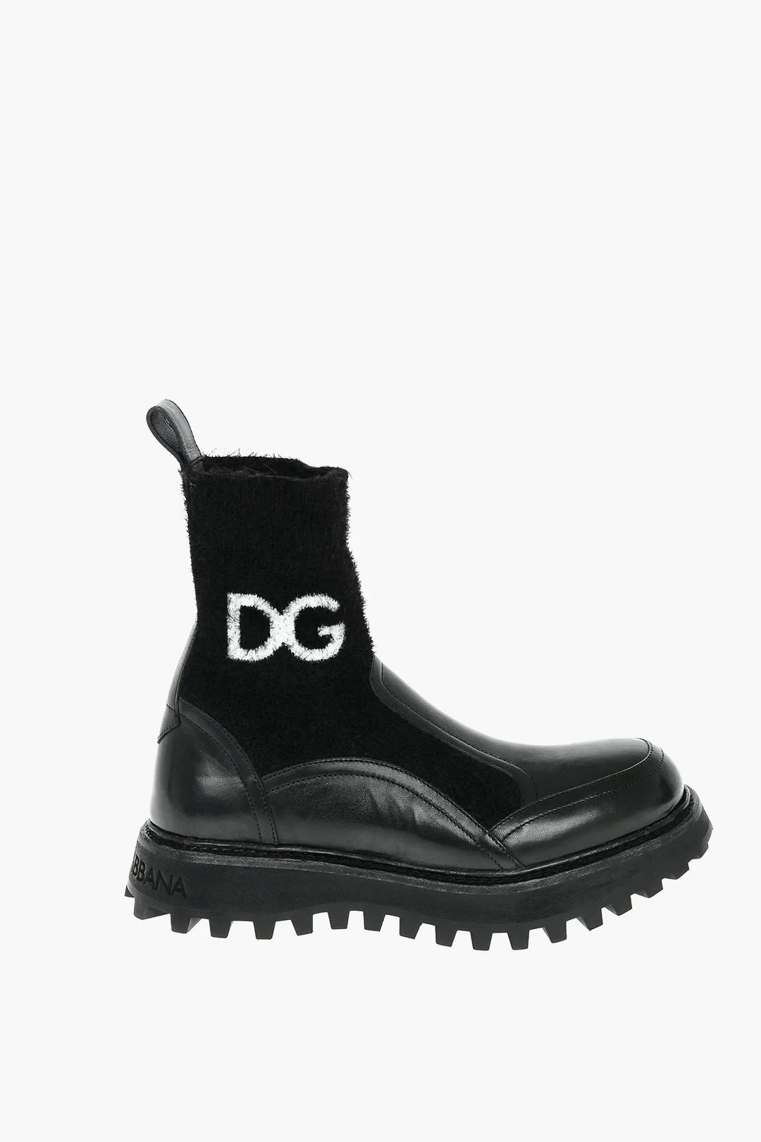 Dolce & Gabbana Knitted Leather Bernini Pull-On Booties With Logo