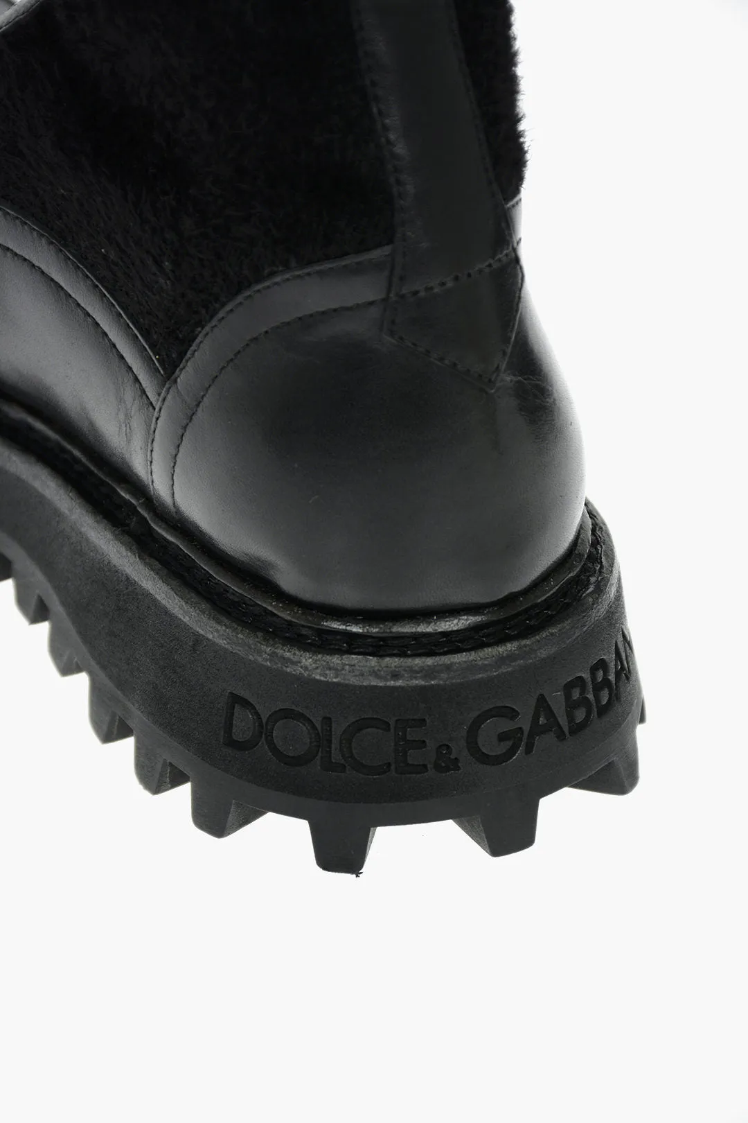 Dolce & Gabbana Knitted Leather Bernini Pull-On Booties With Logo