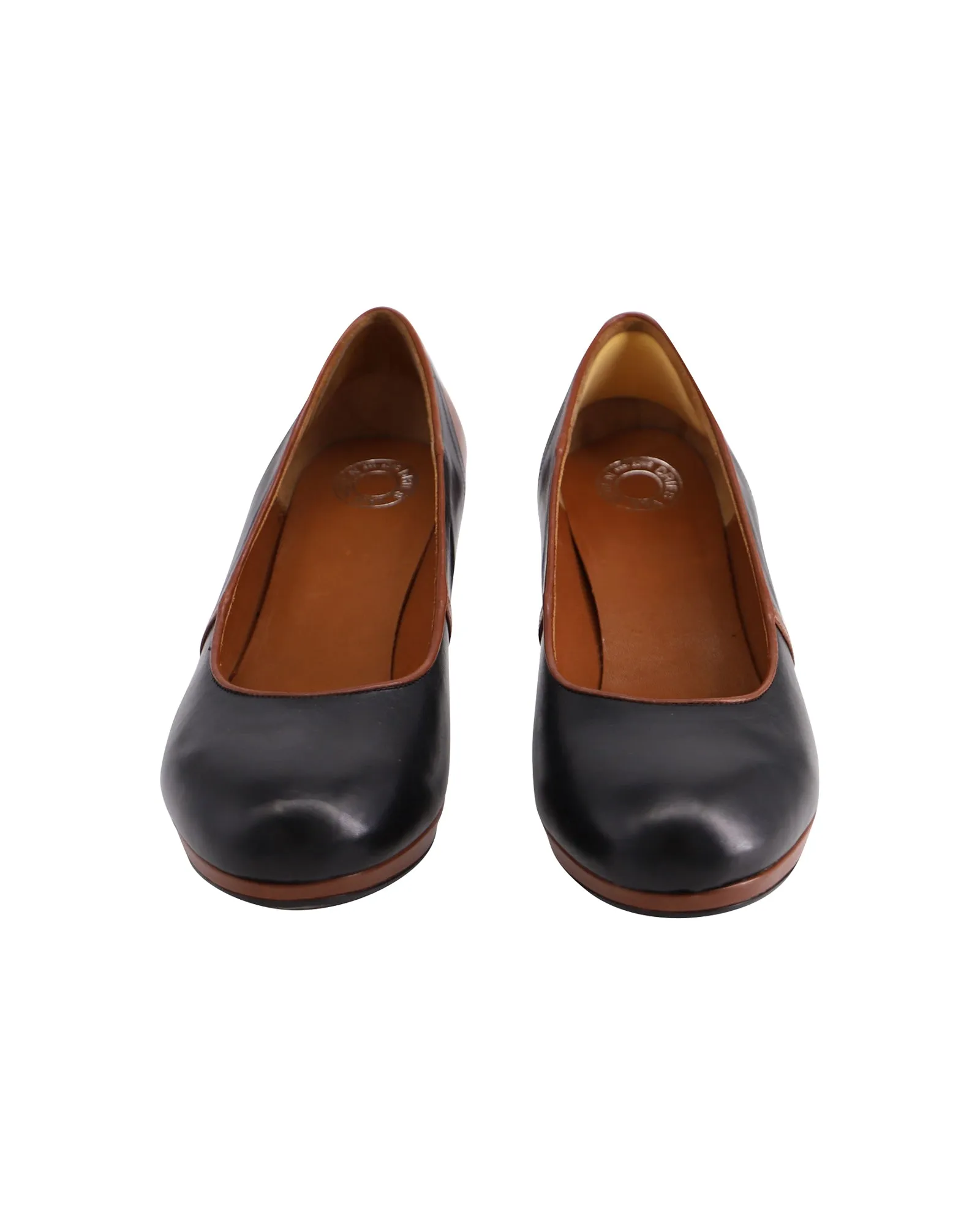 Dries Van Noten Two-Tone Kitten Pumps in Black/Brown Leather
