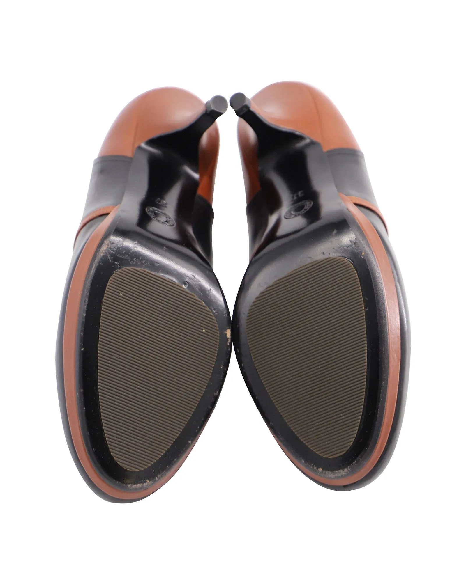 Dries Van Noten Two-Tone Kitten Pumps in Black/Brown Leather