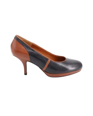 Dries Van Noten Two-Tone Kitten Pumps in Black/Brown Leather