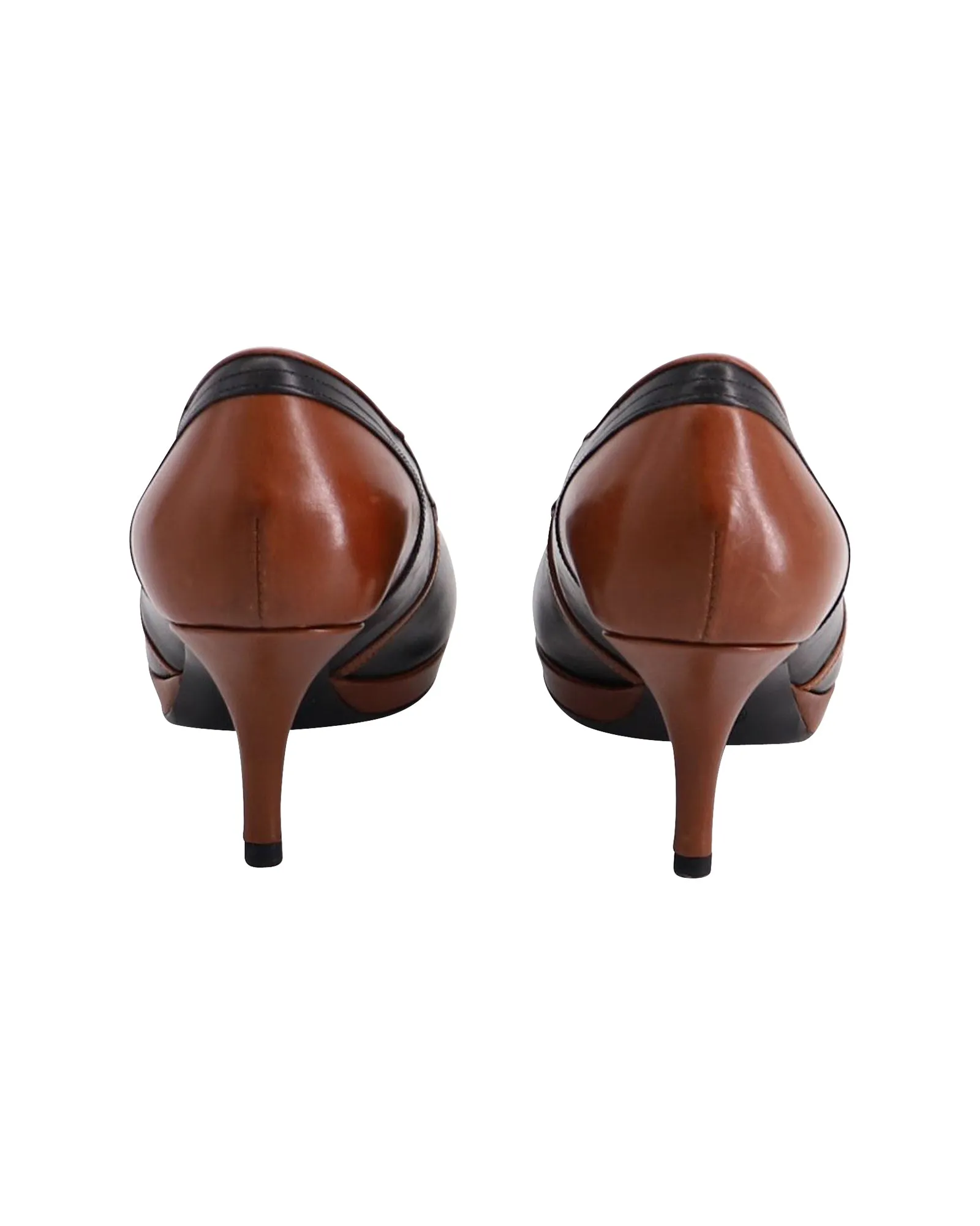 Dries Van Noten Two-Tone Kitten Pumps in Black/Brown Leather
