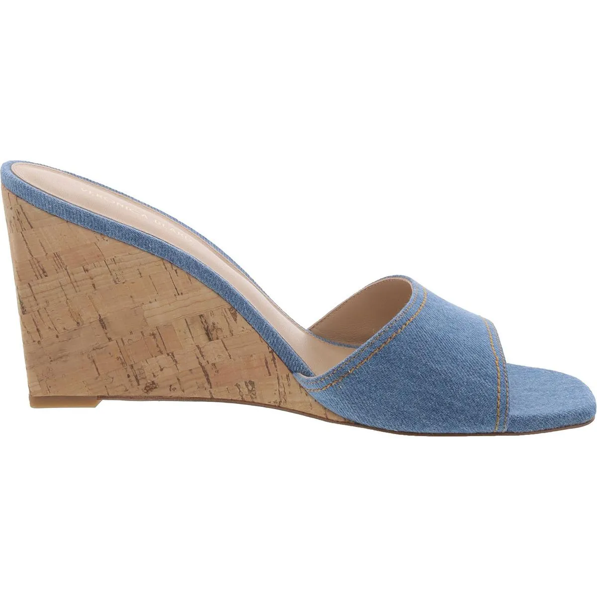 Ellen Womens Denim Square Toe Wedge Sandals