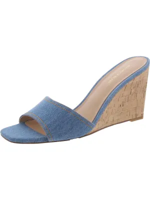 Ellen Womens Denim Square Toe Wedge Sandals