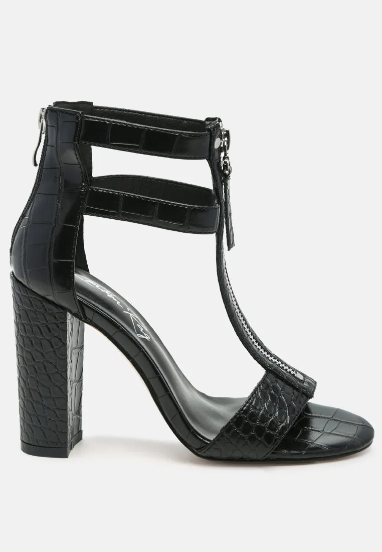 felicity zip up croc textured sandals