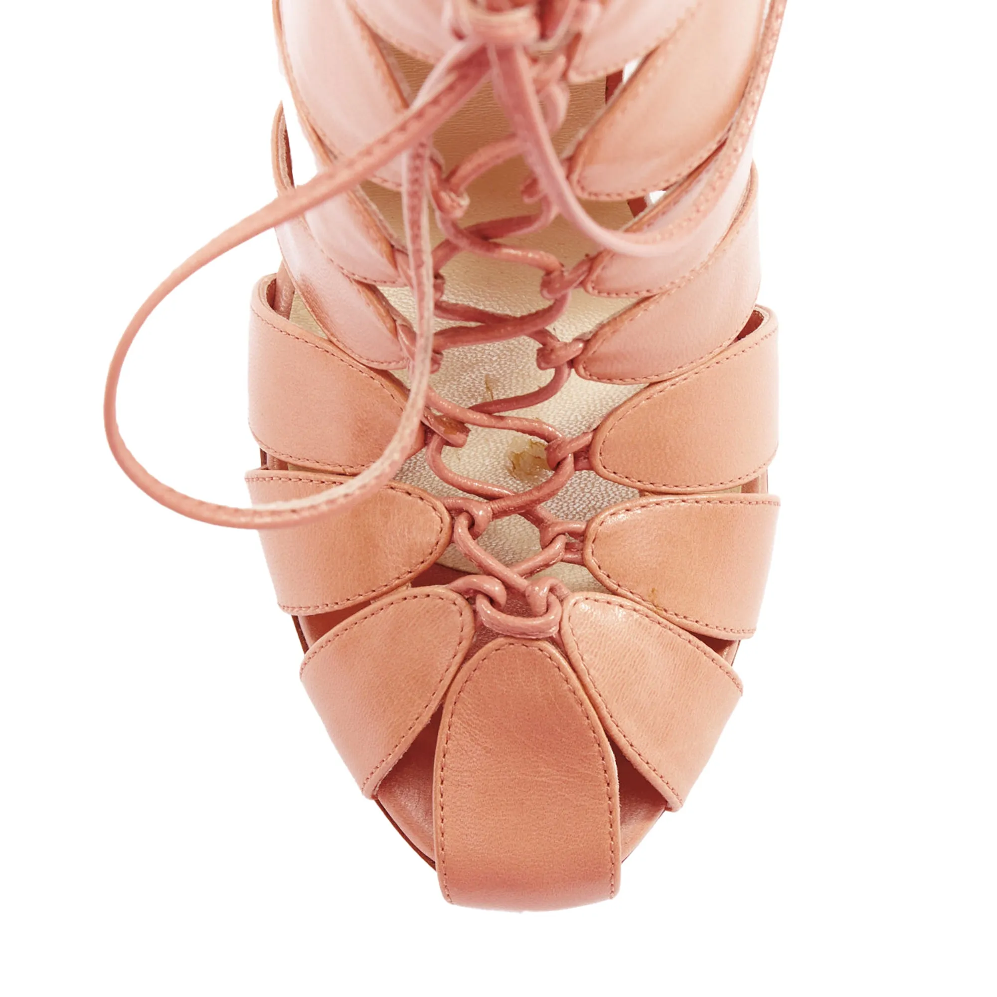 Francesco Russo Leather Lace Up Cut Out Cage Sandals