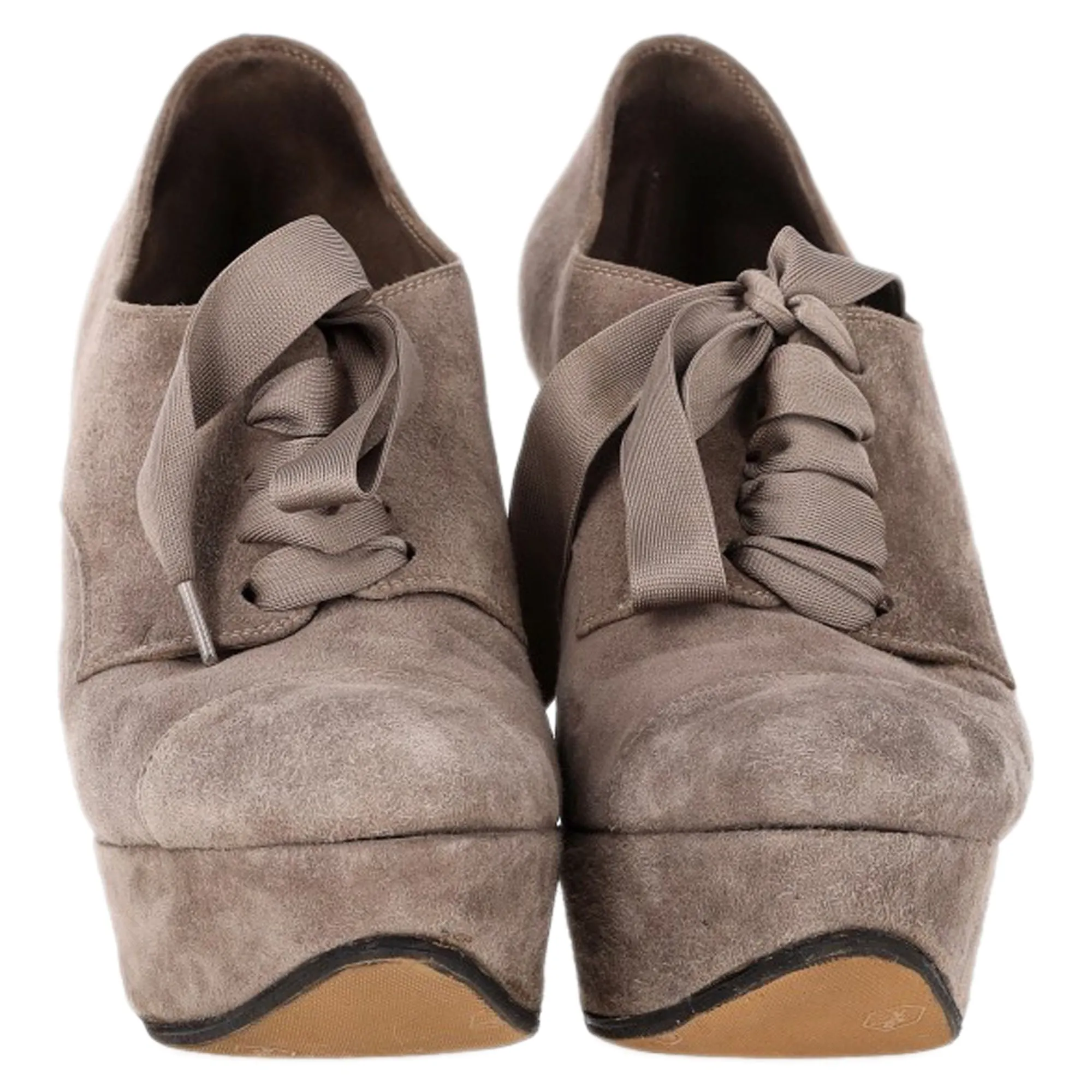 Gianvito Rossi Lace-Up Platform Ankle Boots in Beige Suede