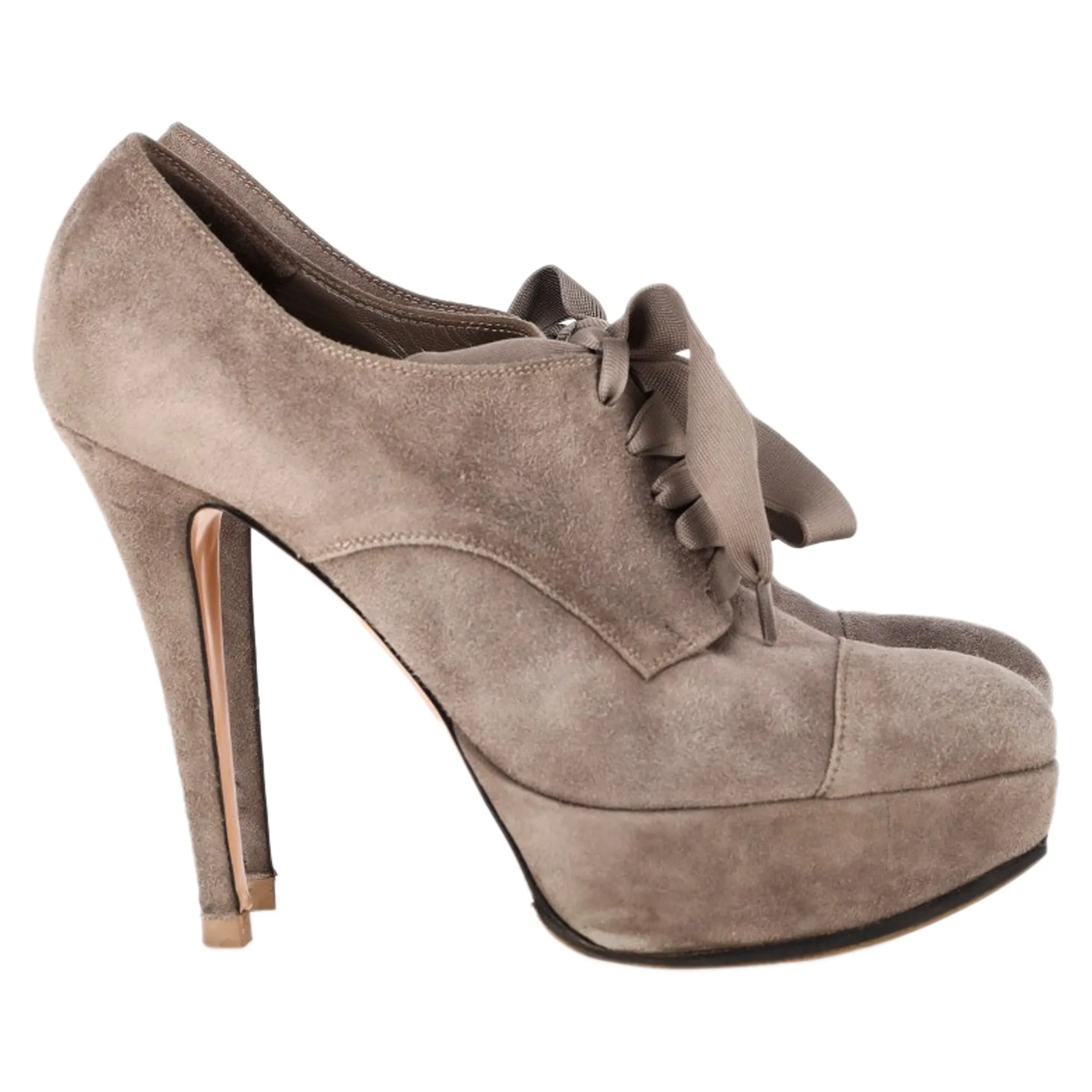Gianvito Rossi Lace-Up Platform Ankle Boots in Beige Suede
