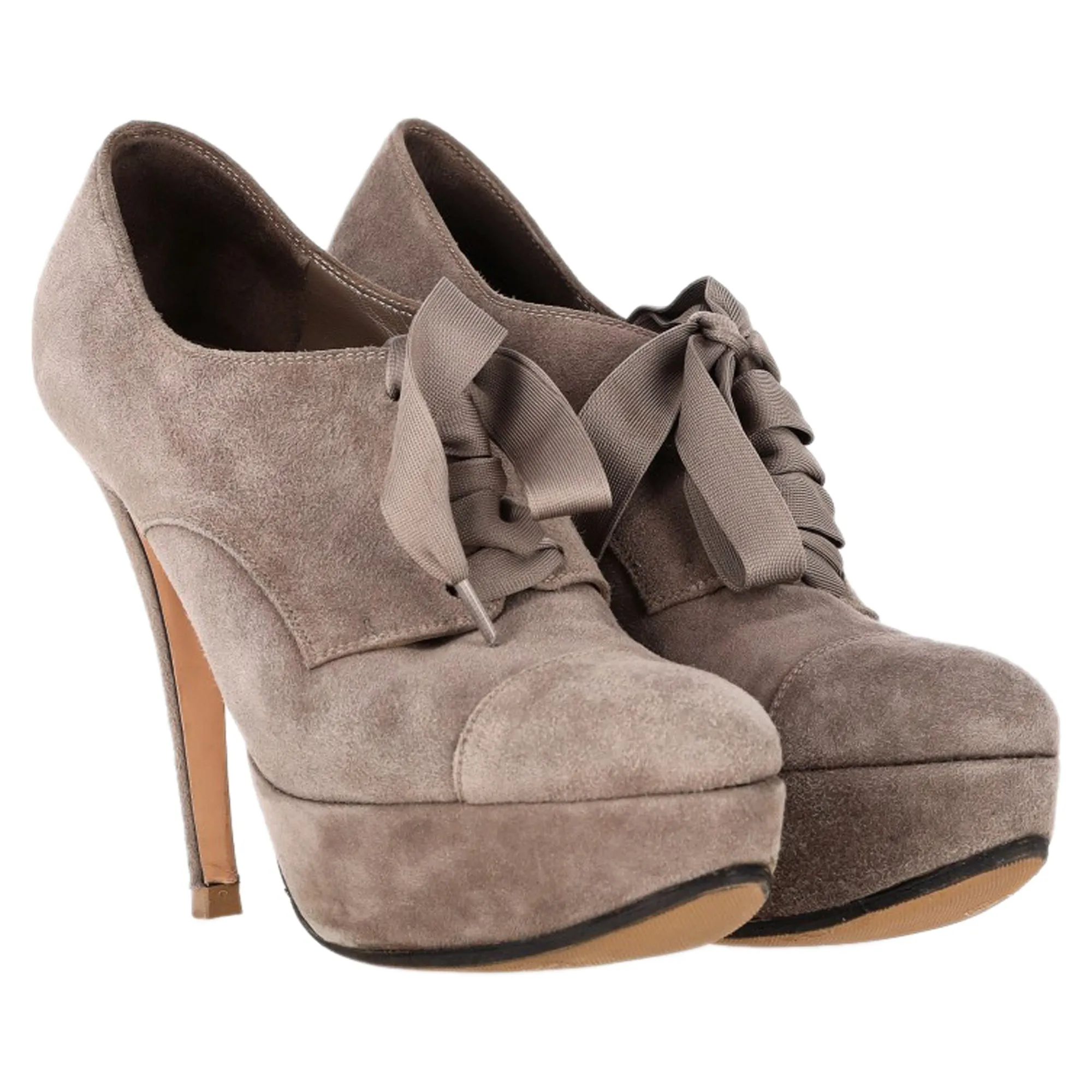 Gianvito Rossi Lace-Up Platform Ankle Boots in Beige Suede