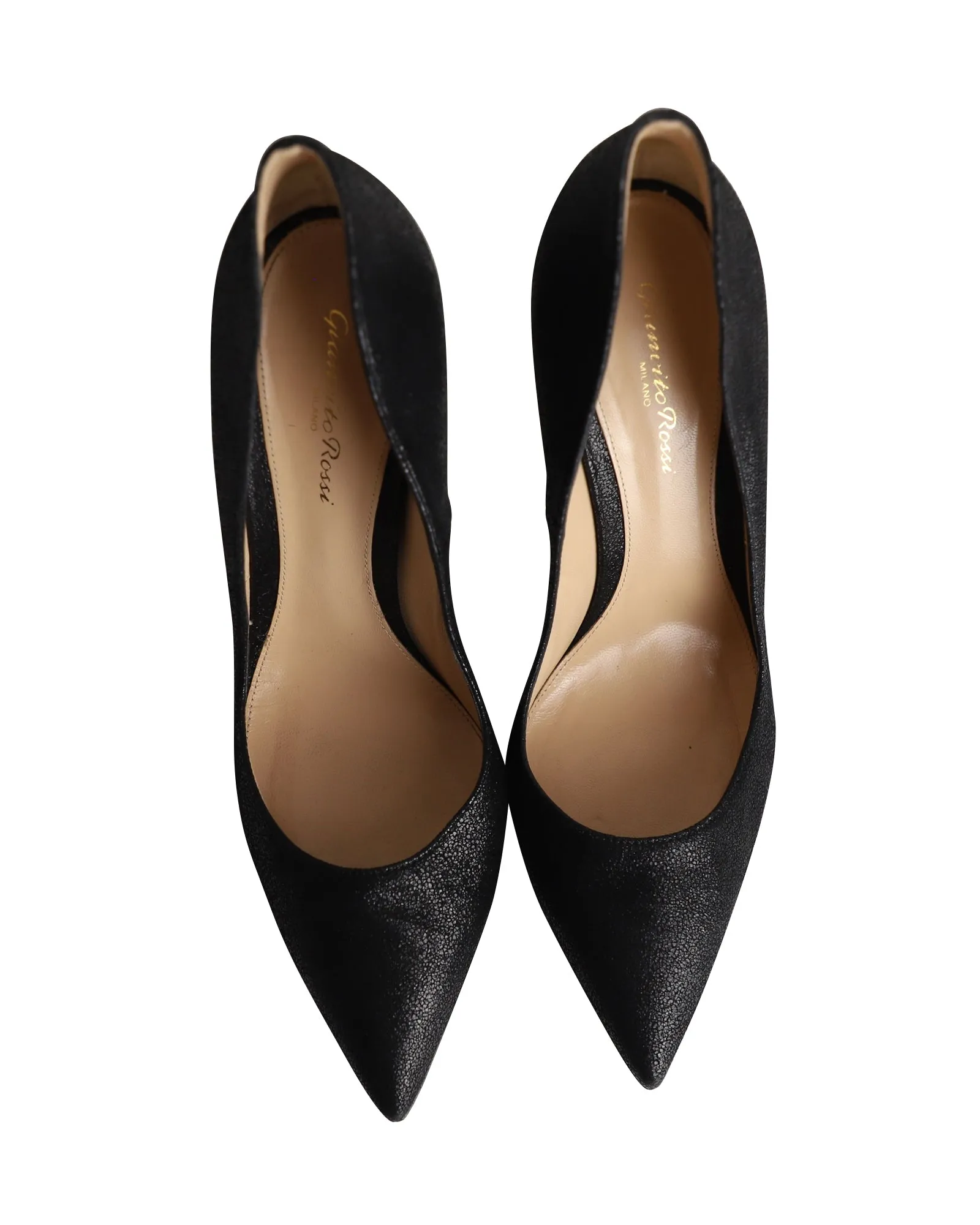 Gianvito Rossi Pointed-toe Textured Pumps in Black Leather