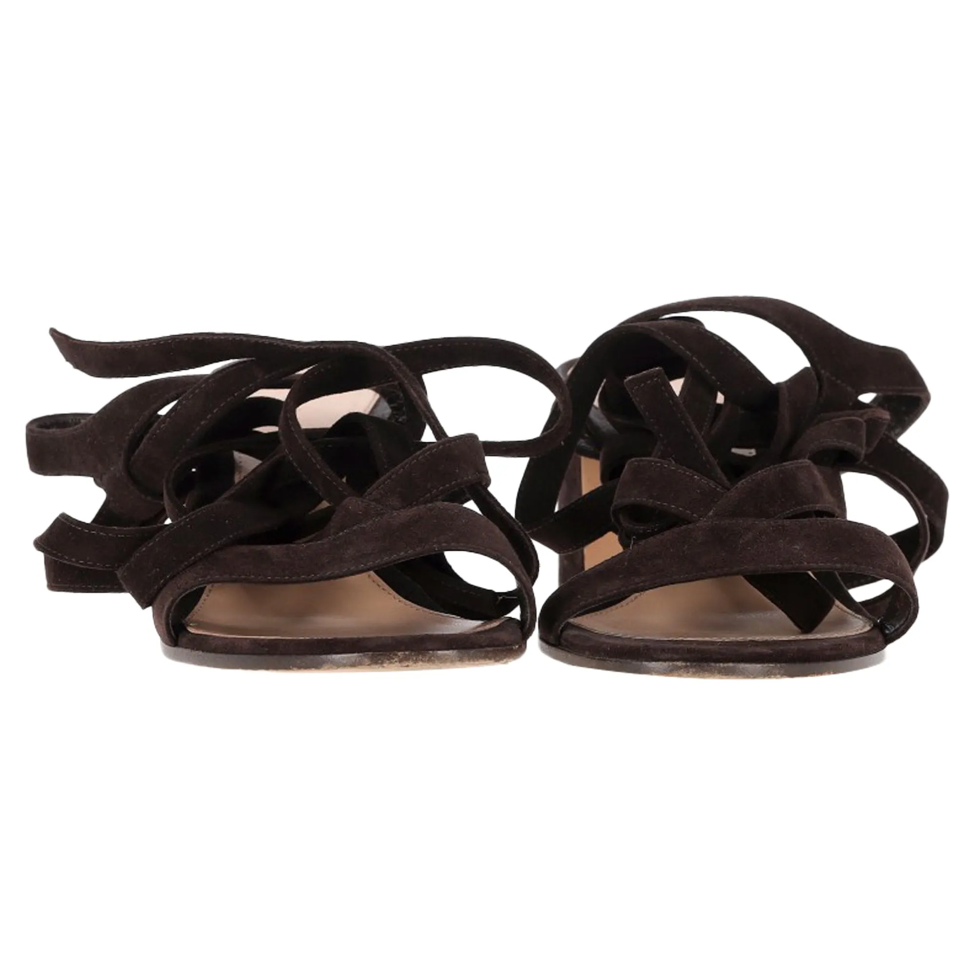 Gianvito Rossi Strappy Block-Heel Sandals in Brown Suede