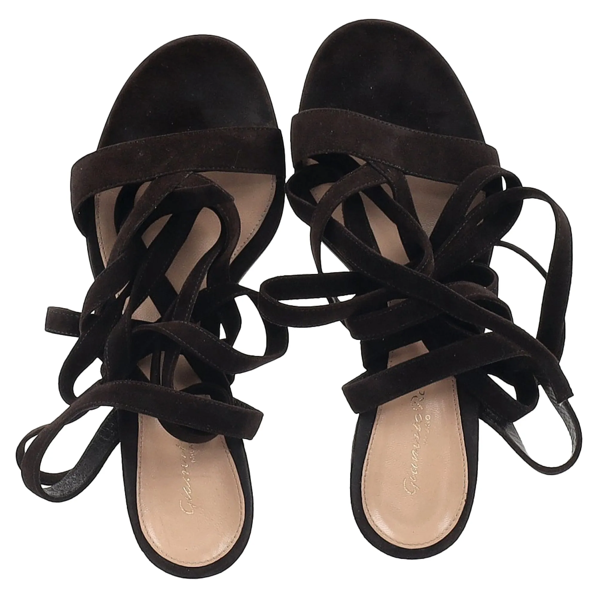 Gianvito Rossi Strappy Block-Heel Sandals in Brown Suede