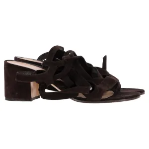 Gianvito Rossi Strappy Block-Heel Sandals in Brown Suede