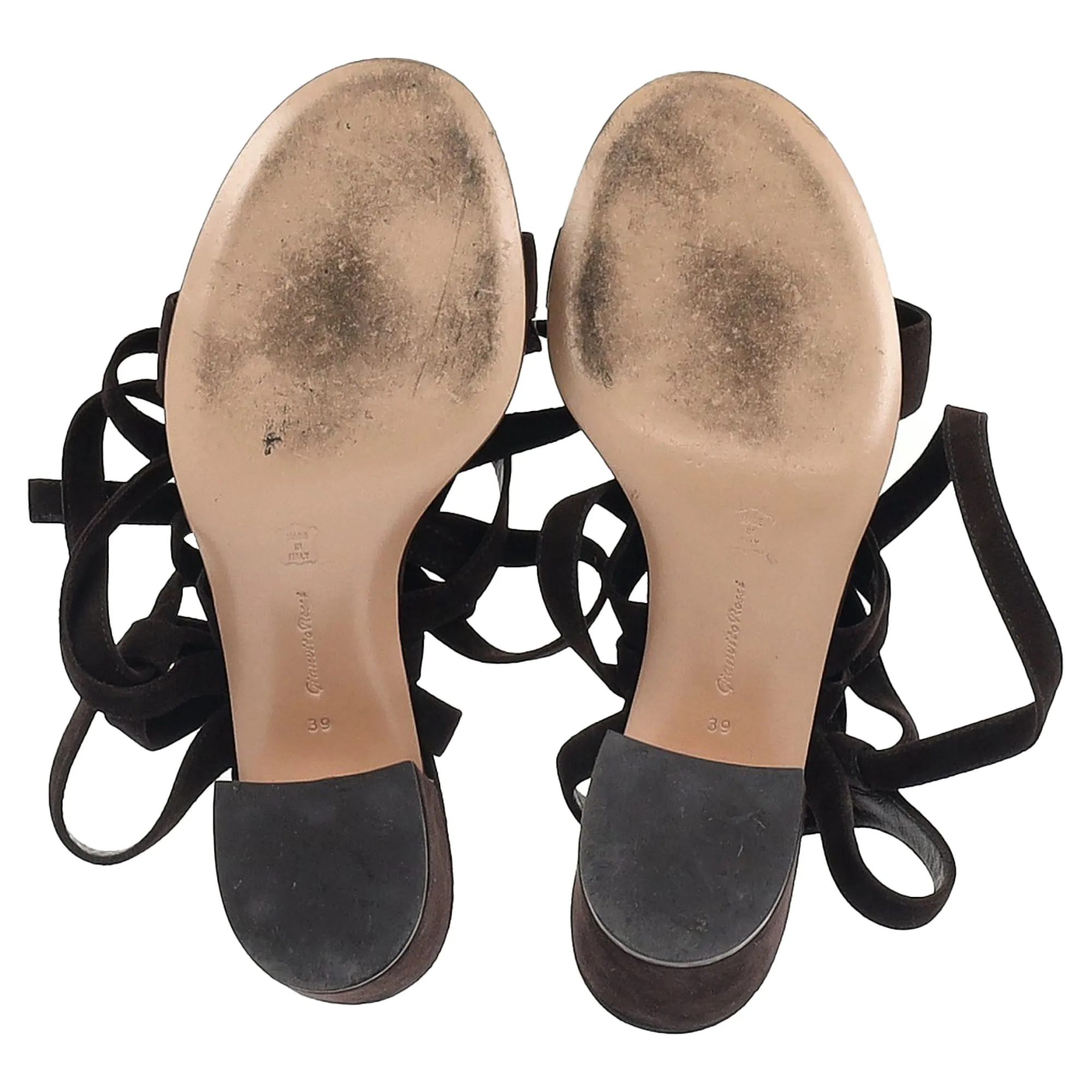 Gianvito Rossi Strappy Block-Heel Sandals in Brown Suede