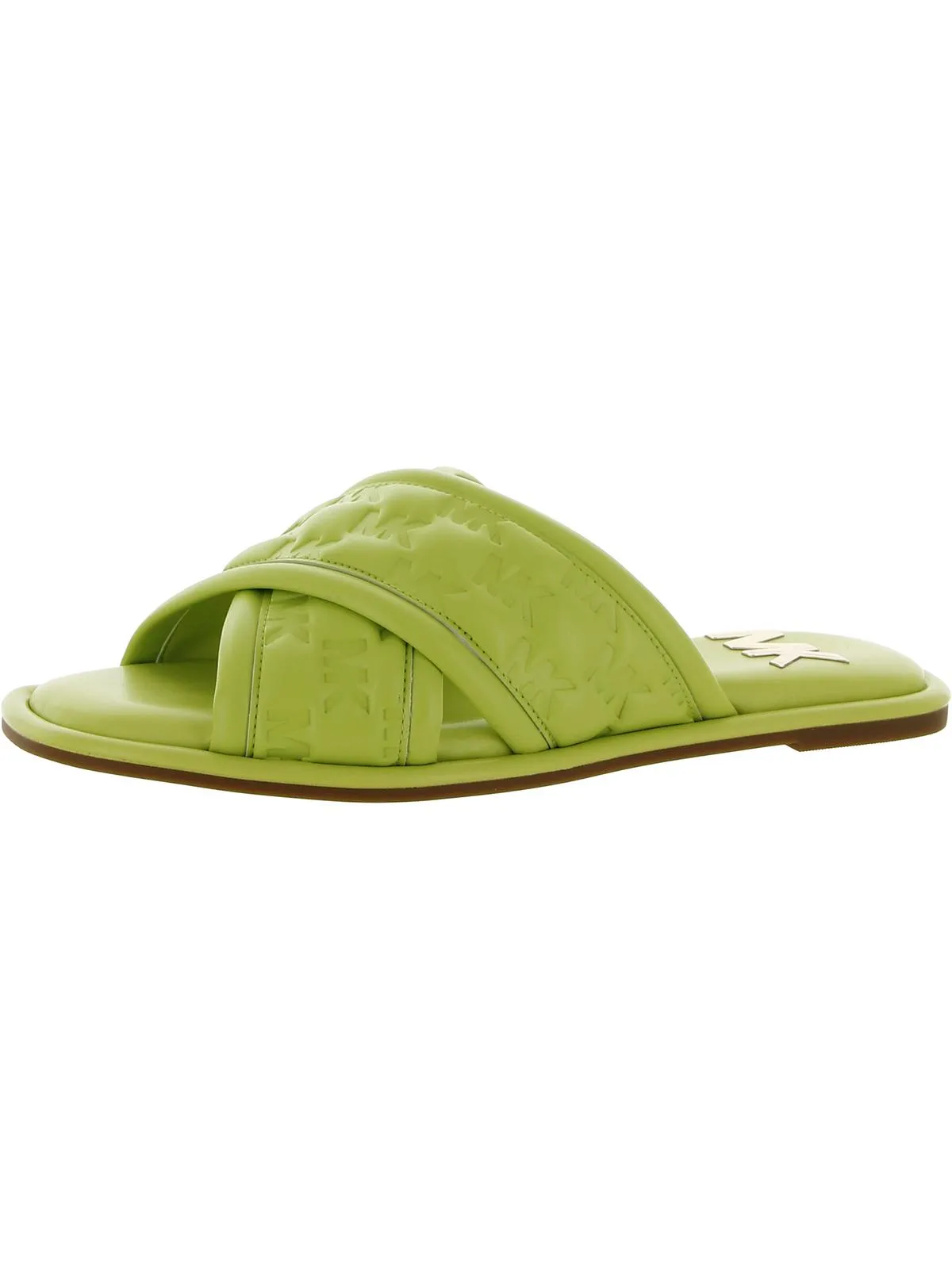 Gideon Womens Faux Leather Criss-Cross Front Slide Sandals