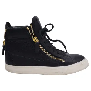 Giuseppe Zanotti High Top Sneakers in Black Croc Embossed Leather