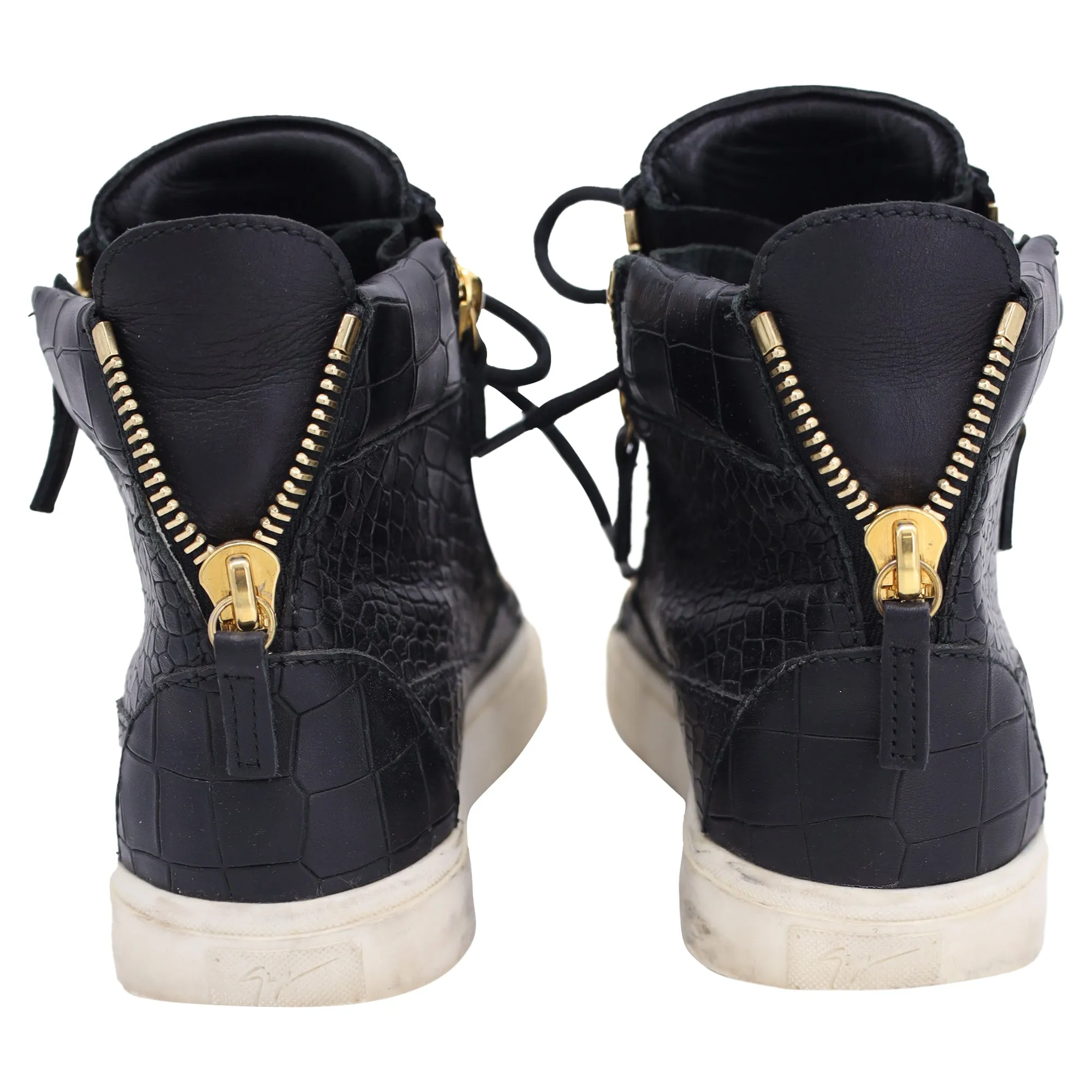 Giuseppe Zanotti High Top Sneakers in Black Croc Embossed Leather
