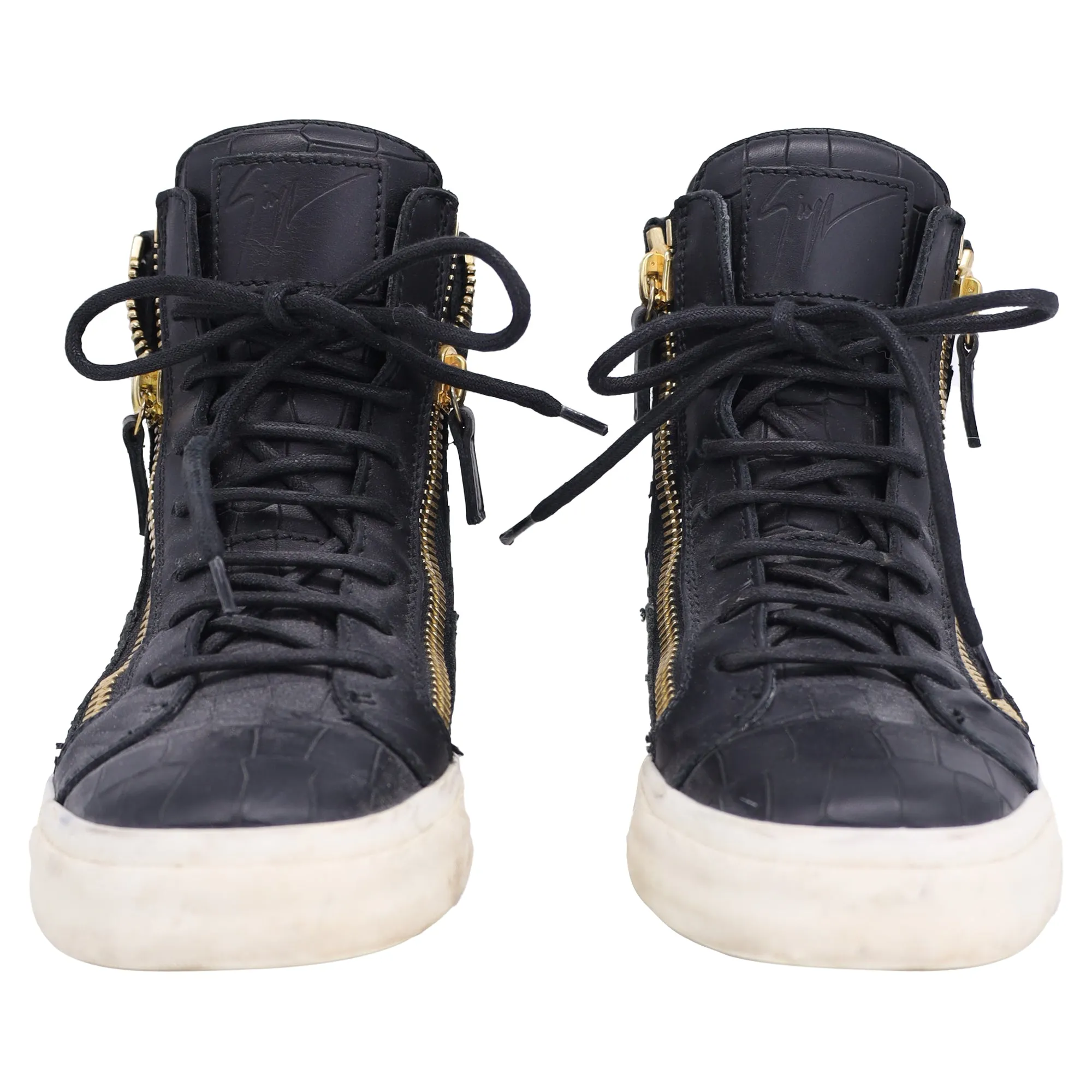 Giuseppe Zanotti High Top Sneakers in Black Croc Embossed Leather