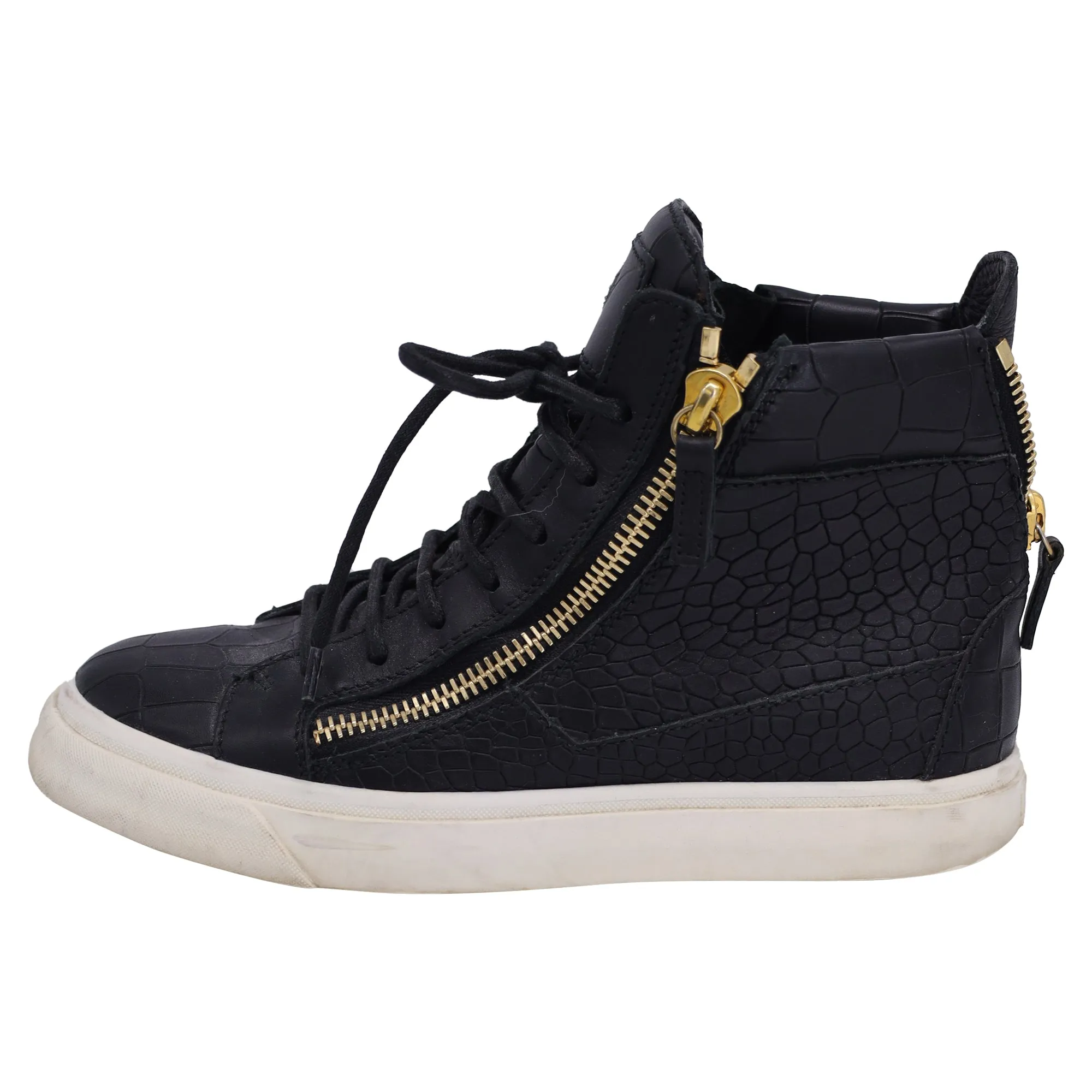Giuseppe Zanotti High Top Sneakers in Black Croc Embossed Leather