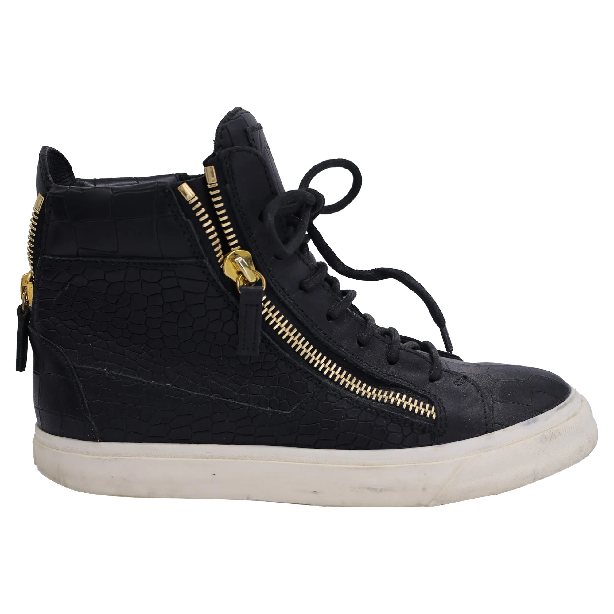 Giuseppe Zanotti High Top Sneakers in Black Croc Embossed Leather