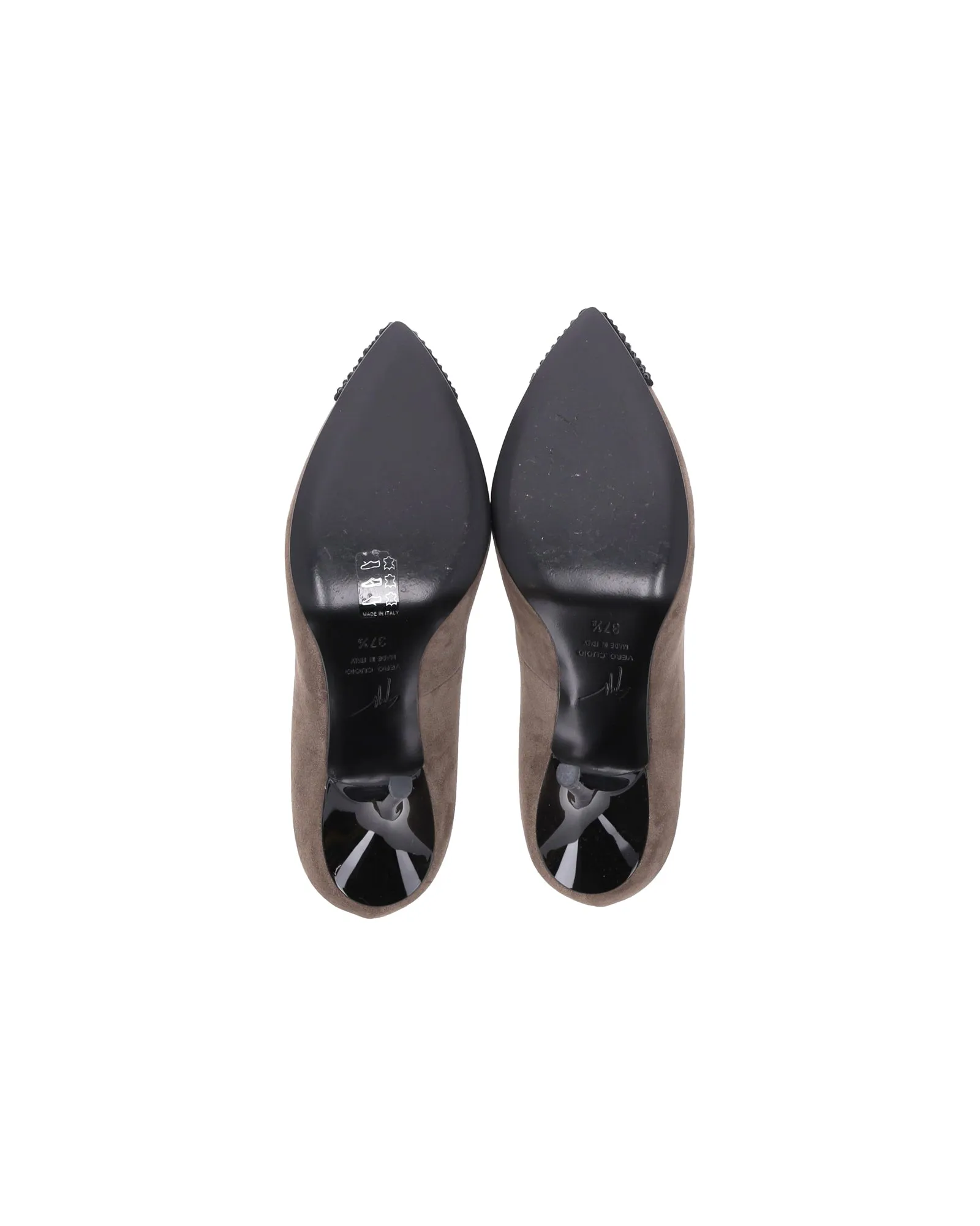 Giuseppe Zanotti Muffa Crystal Embellished Cap Toe Pumps in Metallic Brown Suede