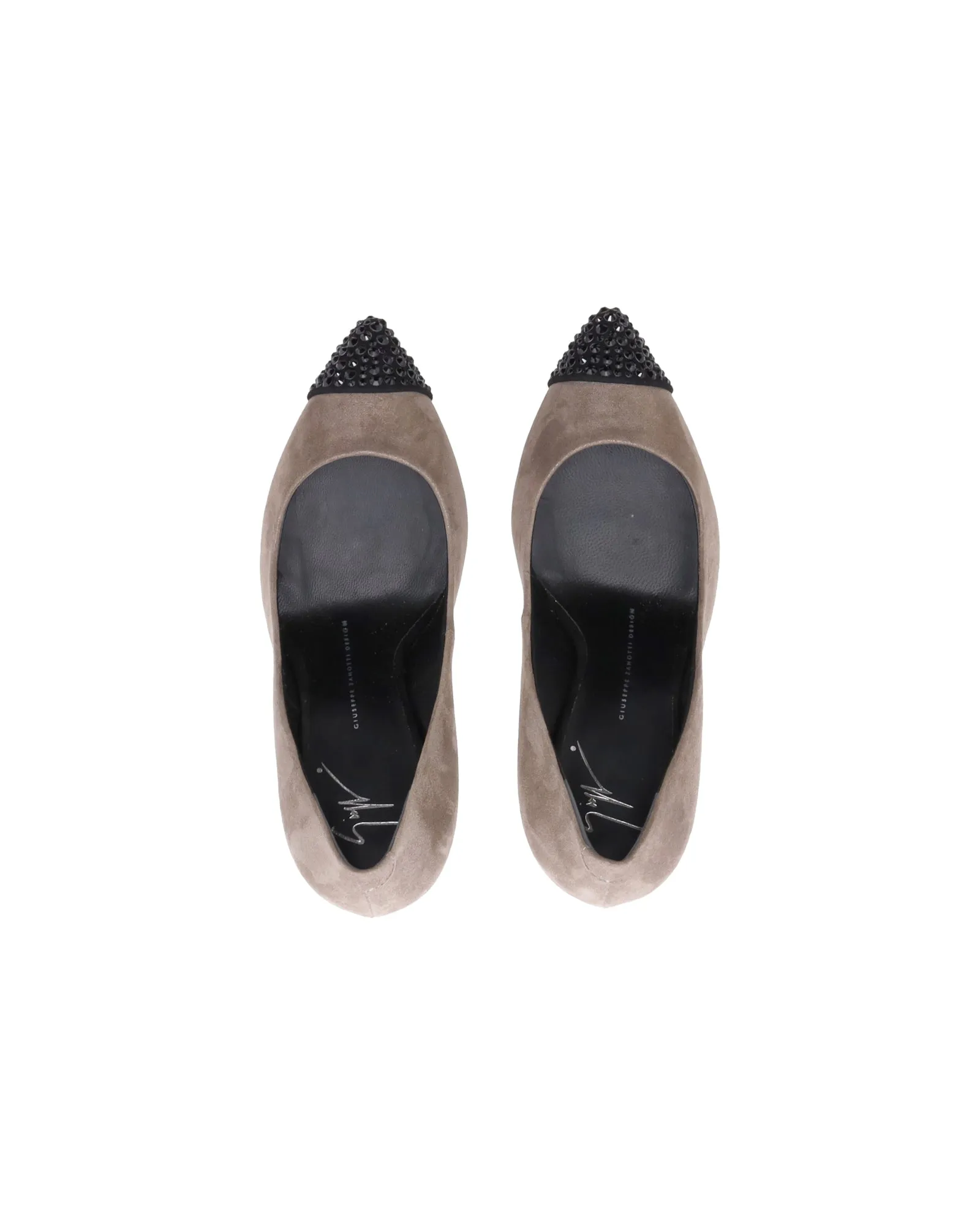 Giuseppe Zanotti Muffa Crystal Embellished Cap Toe Pumps in Metallic Brown Suede