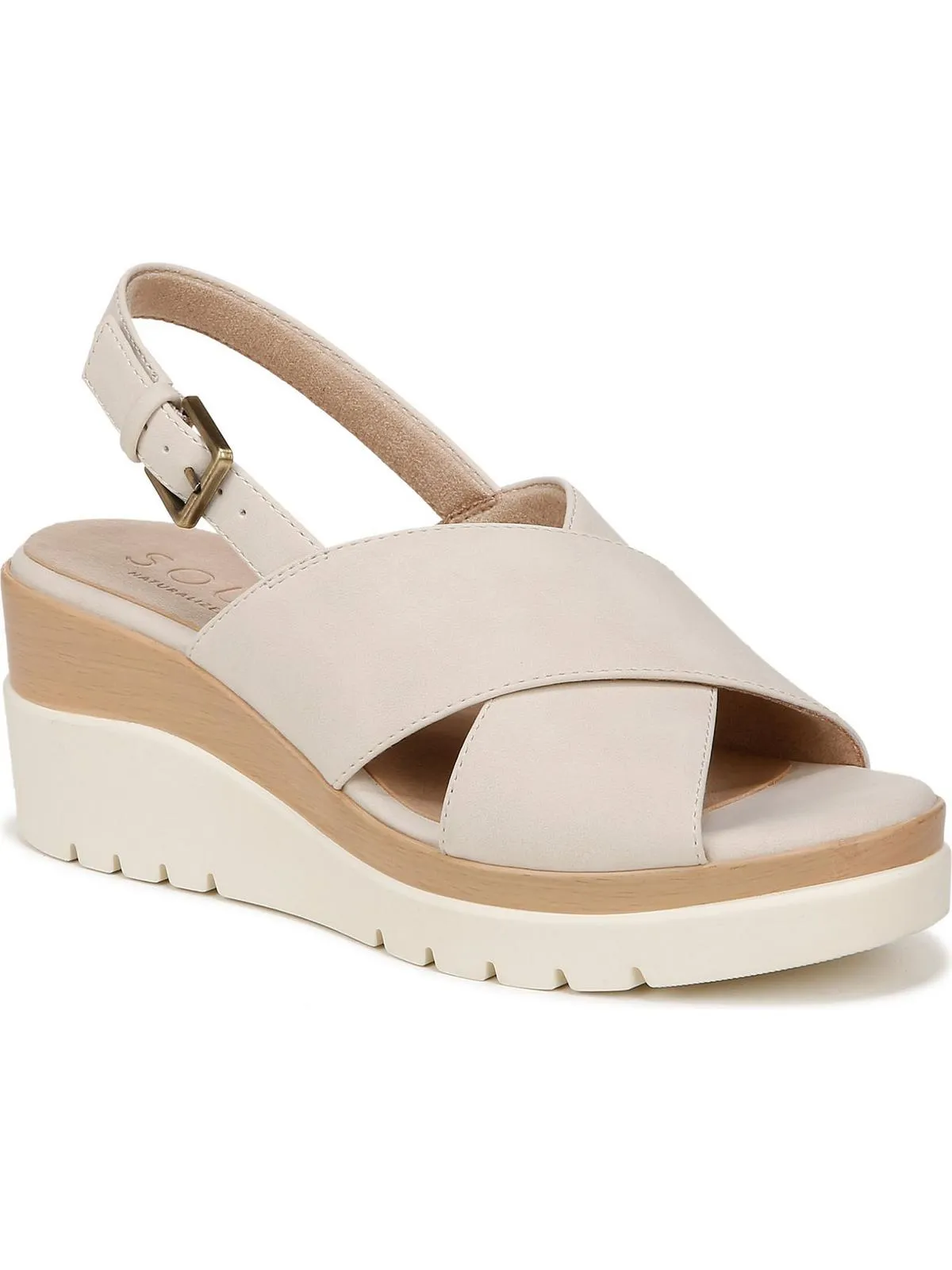 GOODTIMES SL Womens Faux Leather Round toe Wedge Sandals