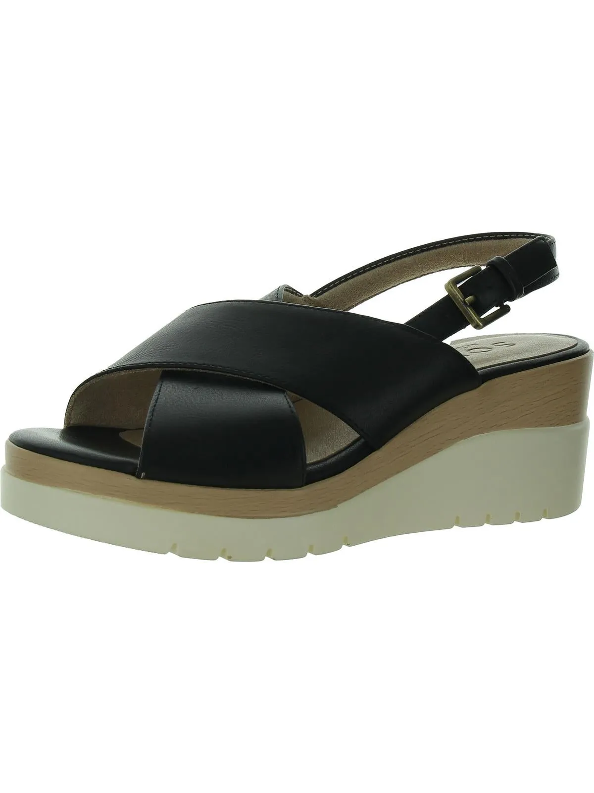 GOODTIMES SL Womens Faux Leather Round toe Wedge Sandals