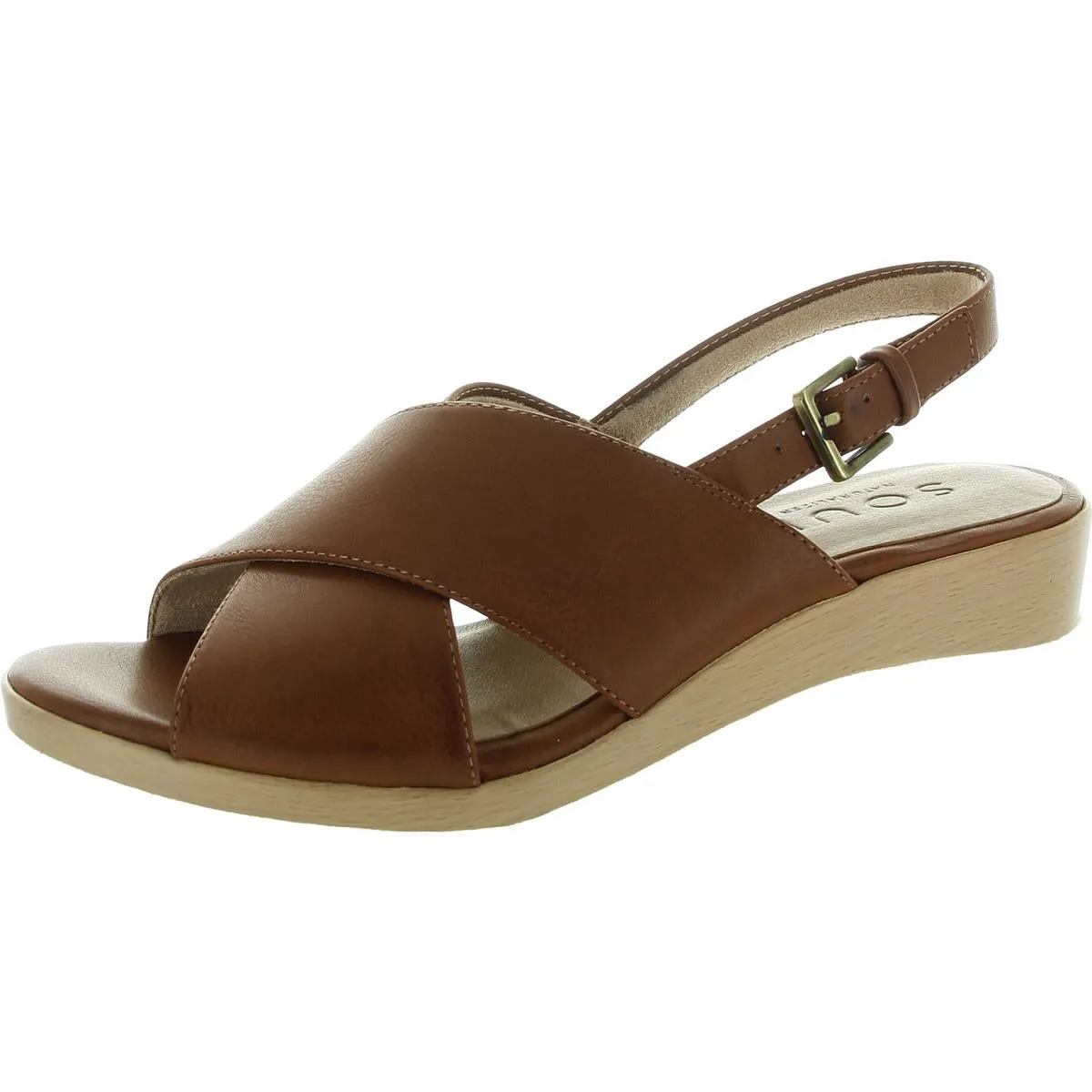 GOODTIMES SL Womens Faux Leather Round toe Wedge Sandals