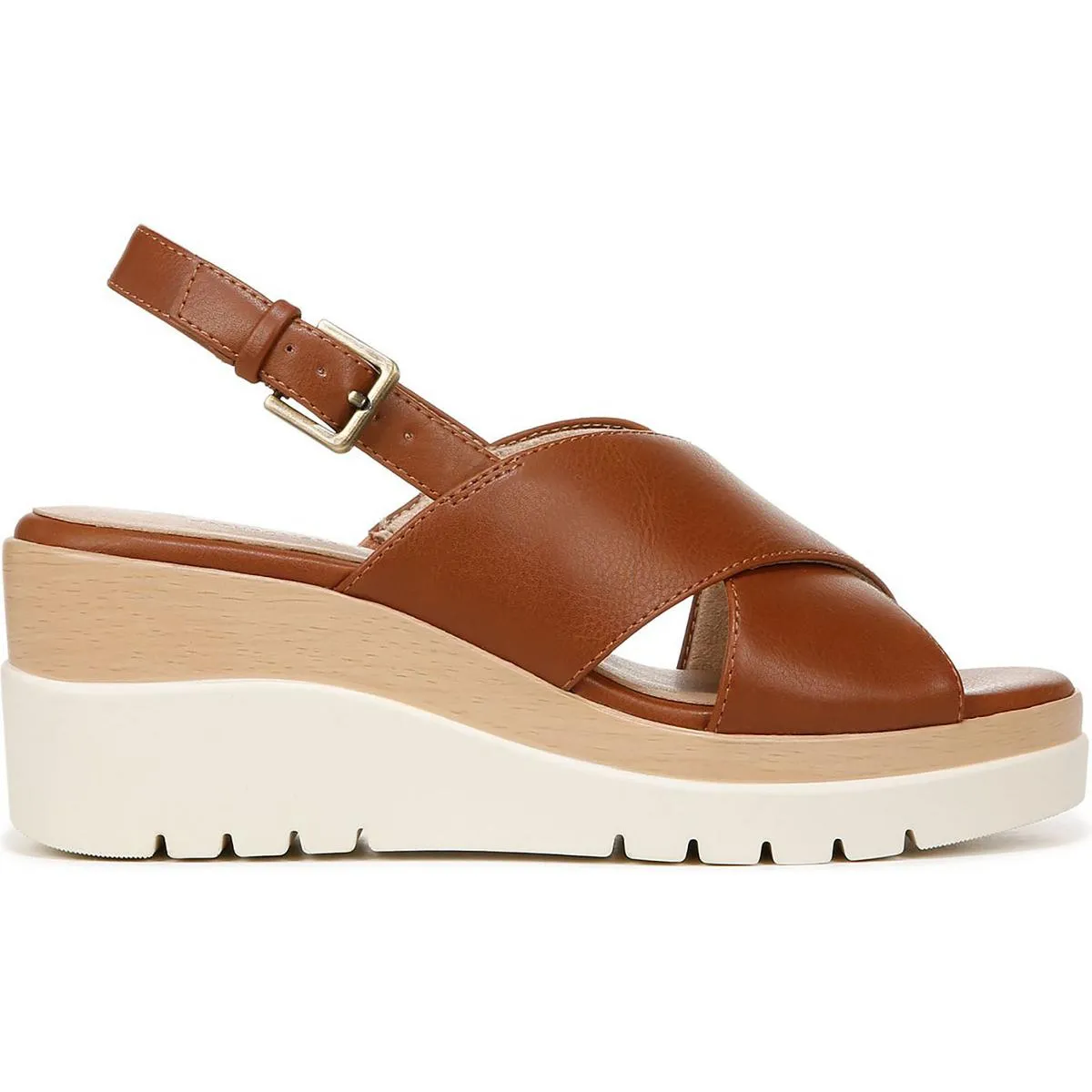 GOODTIMES SL Womens Faux Leather Round toe Wedge Sandals