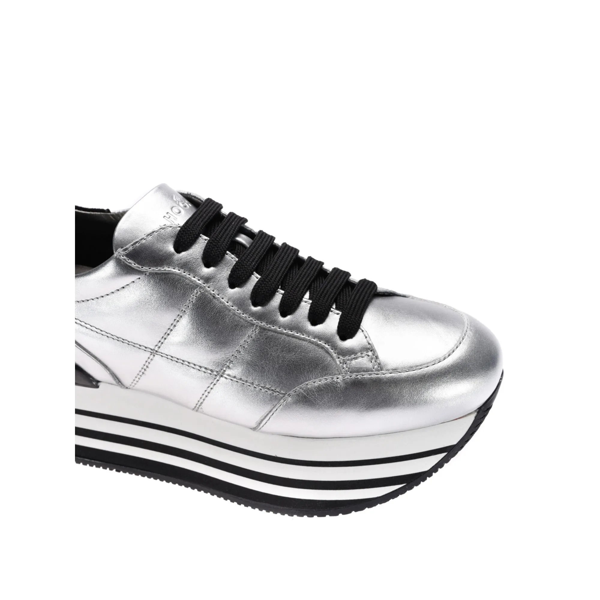 Hogan Maxi 222 Silver Leather Sneakers