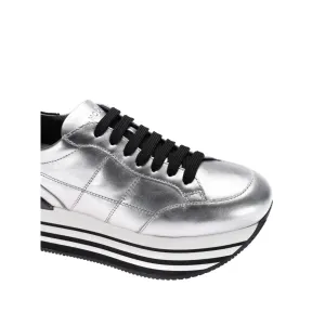 Hogan Maxi 222 Silver Leather Sneakers