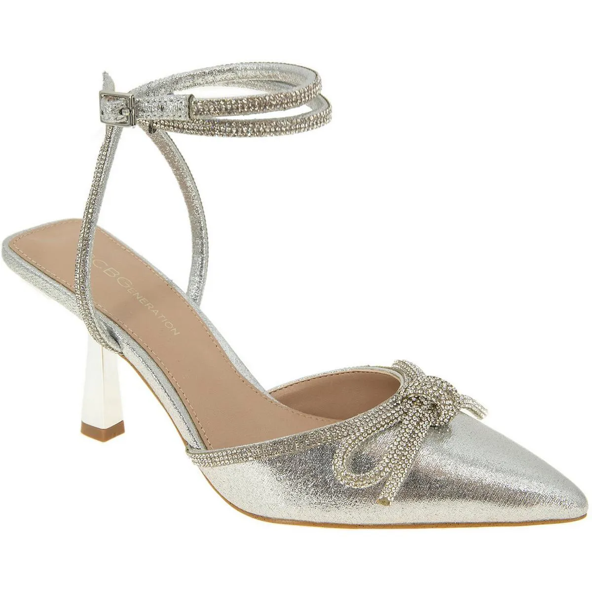 Ildy Womens Satin Rhinestone Slingback Heels