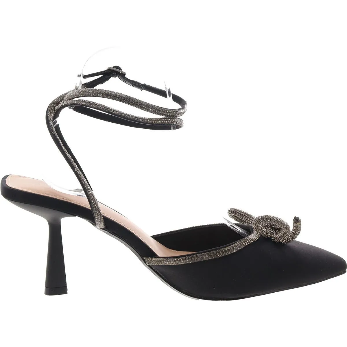 Ildy Womens Satin Rhinestone Slingback Heels