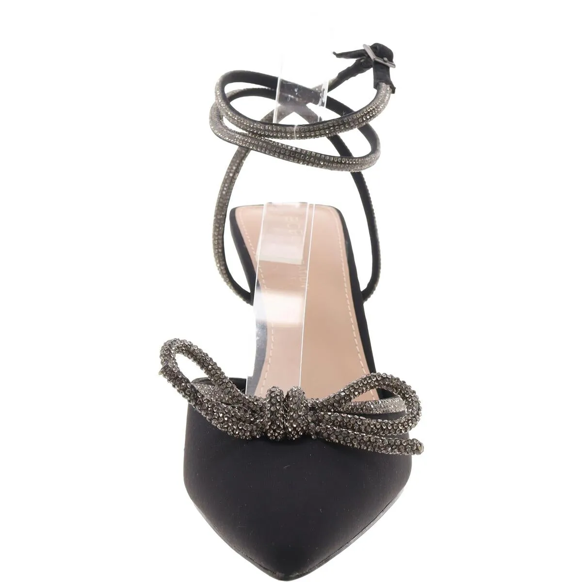 Ildy Womens Satin Rhinestone Slingback Heels