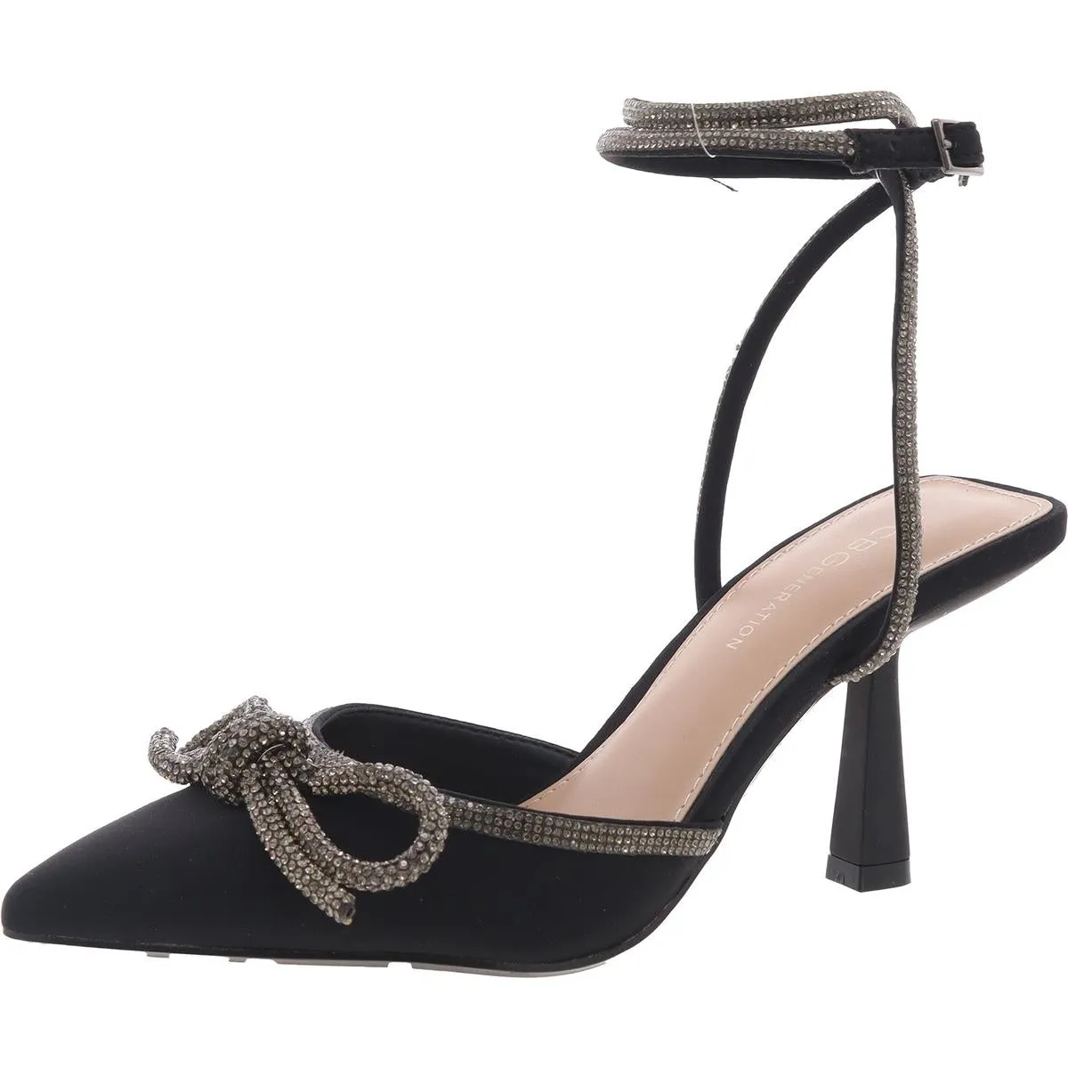 Ildy Womens Satin Rhinestone Slingback Heels